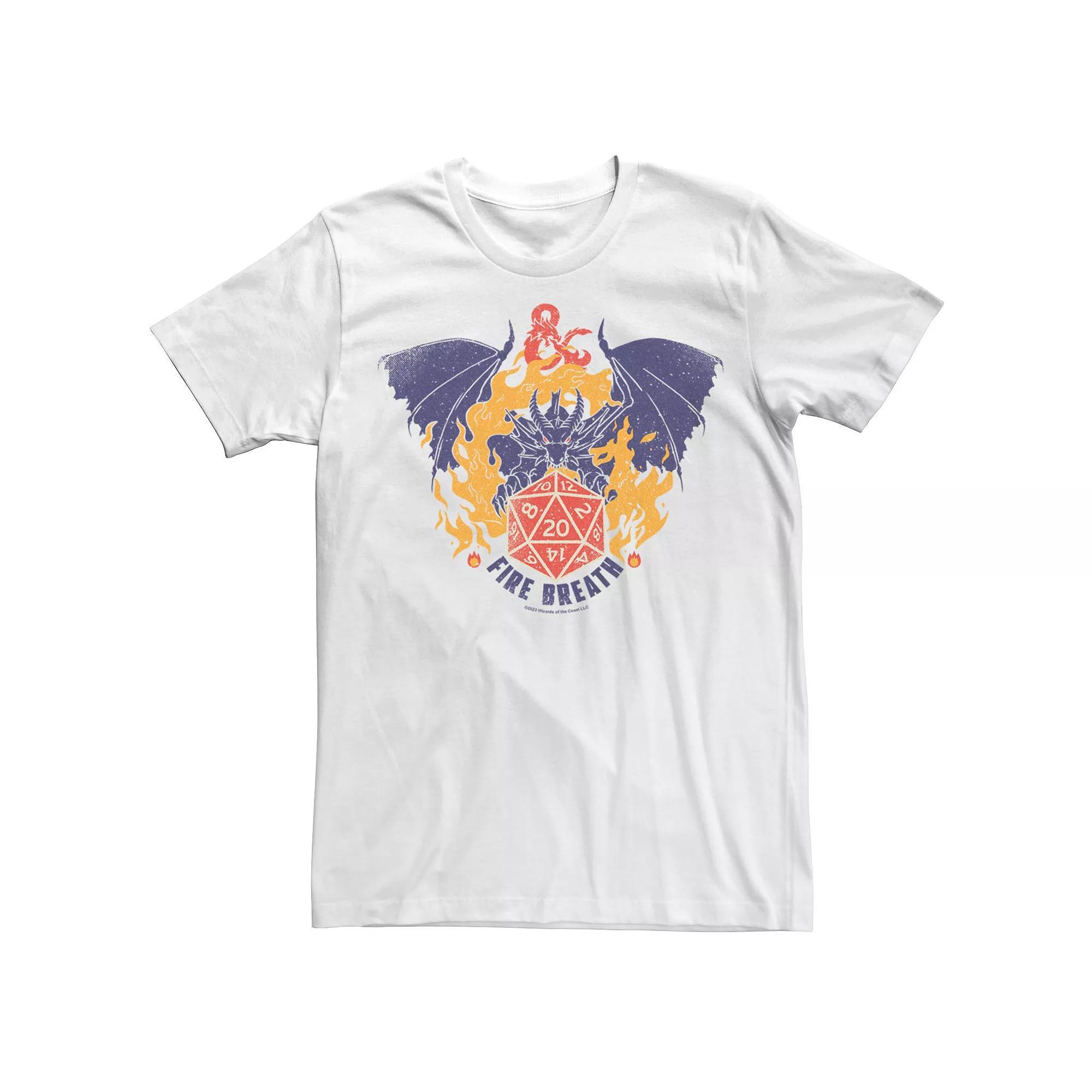 Men's Dungeons & Dragons Fire Breath Dice Distressed Graphic Tee, Size: Small, White Product Image