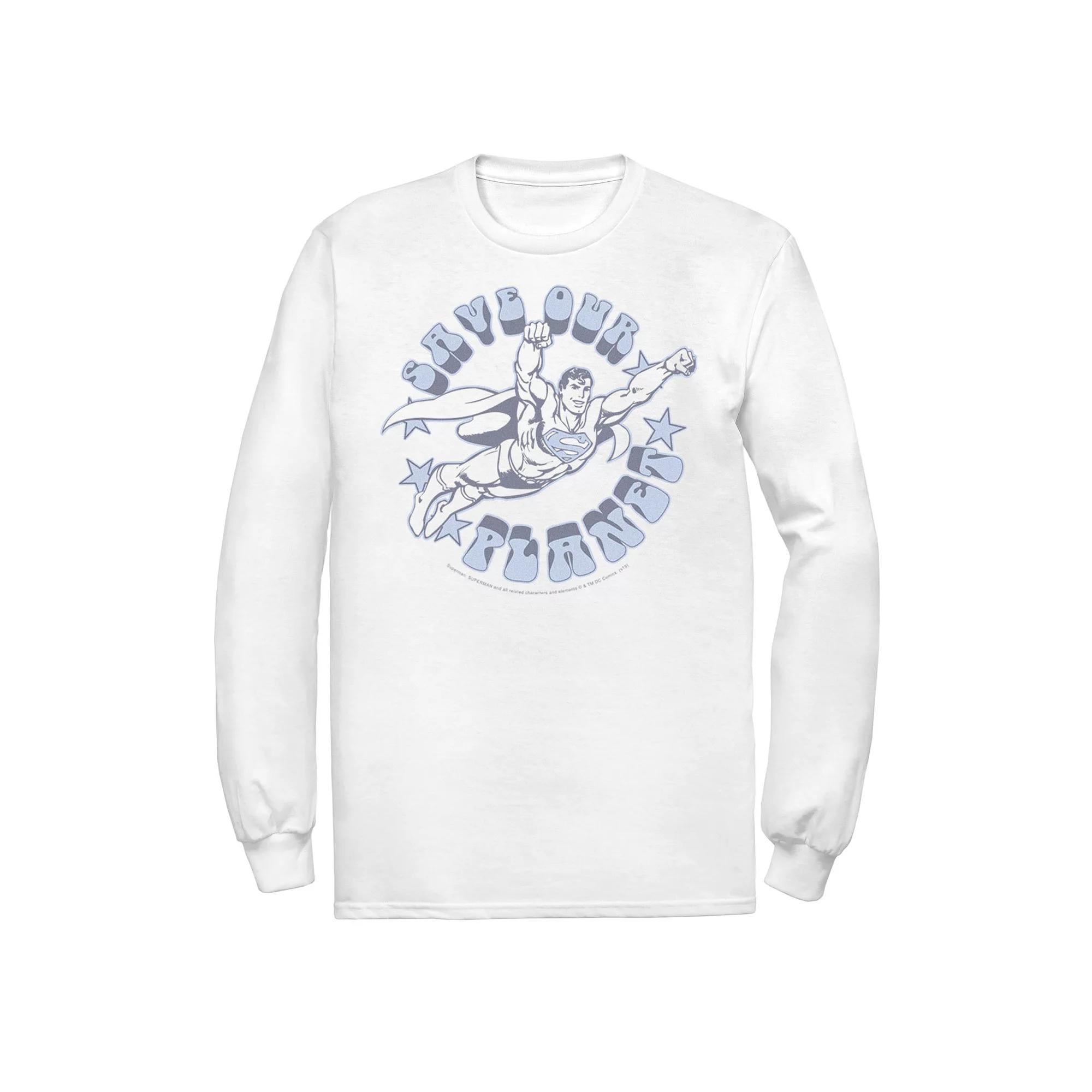Men's DC Comics Superman Save Our Planet Circle Text Poster Long Sleeve Graphic Tee, Size: Small, White Product Image