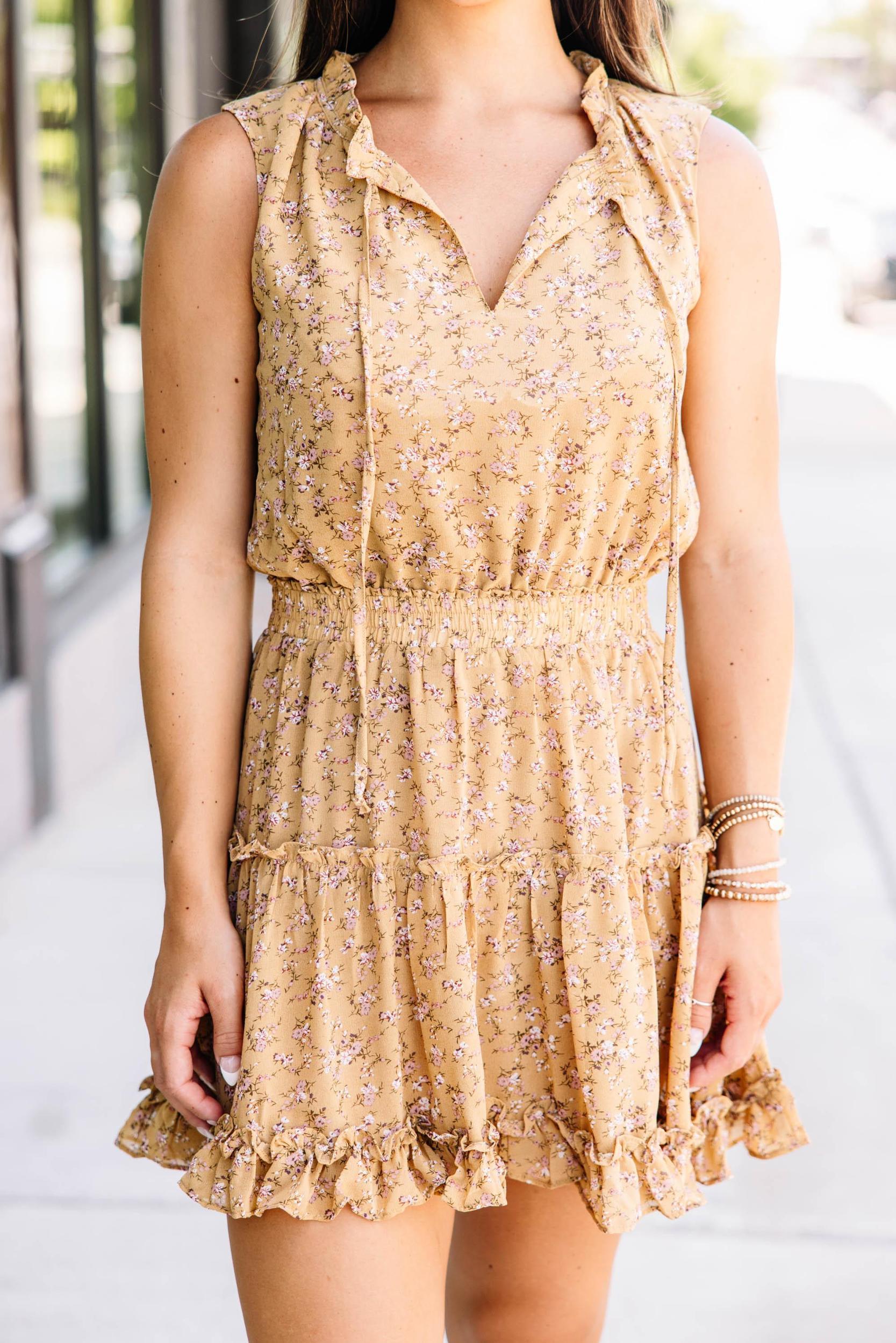Between Us Mustard Yellow Ditsy Floral Dress Female Product Image