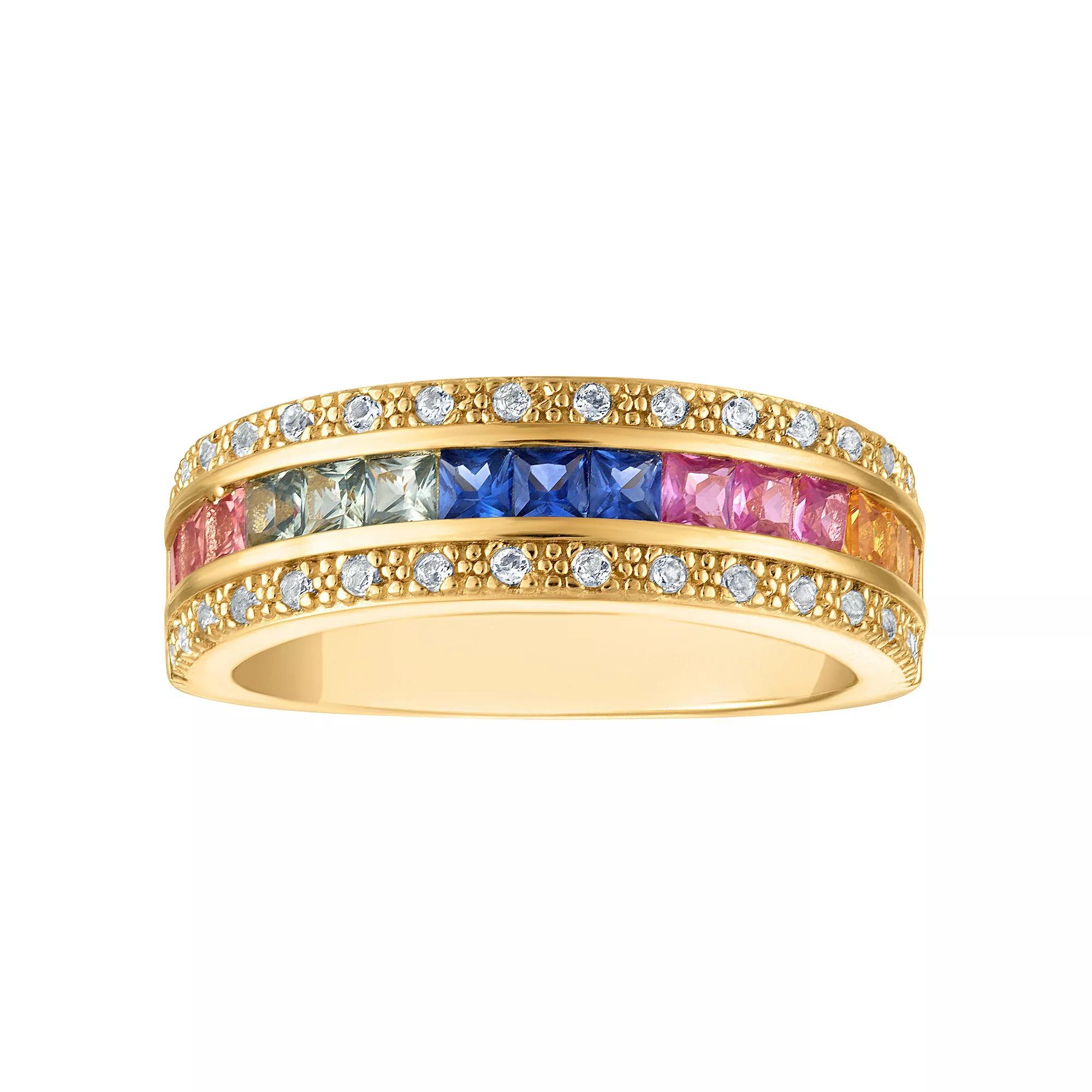 Designs by Gioelli 14k Gold Over Silver Multi-Color Lab-Created Sapphire Ring, Women's, Size: 8, Gold Tone Product Image