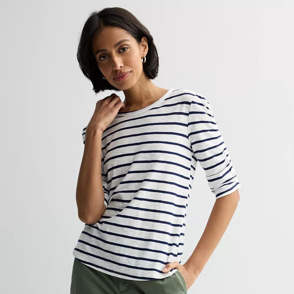Women's Sonoma Goods For Life® Ruched Sleeve Top, Size: Small, Bright White Stripe Product Image