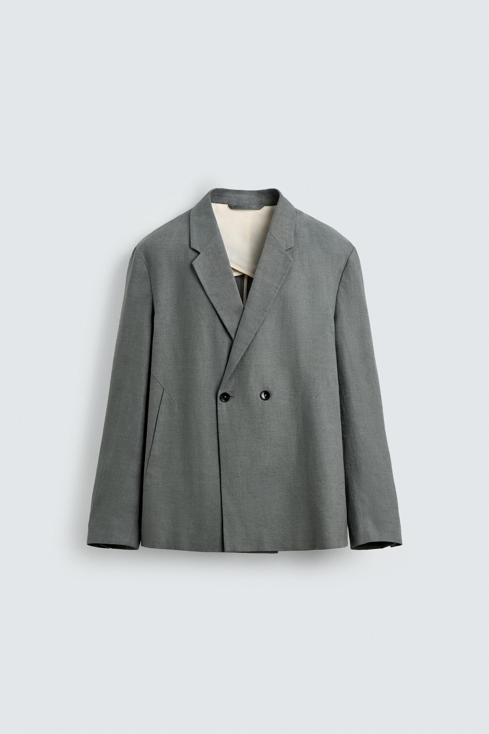 100% LINEN DOUBLE BREASTED SUIT BLAZER Product Image