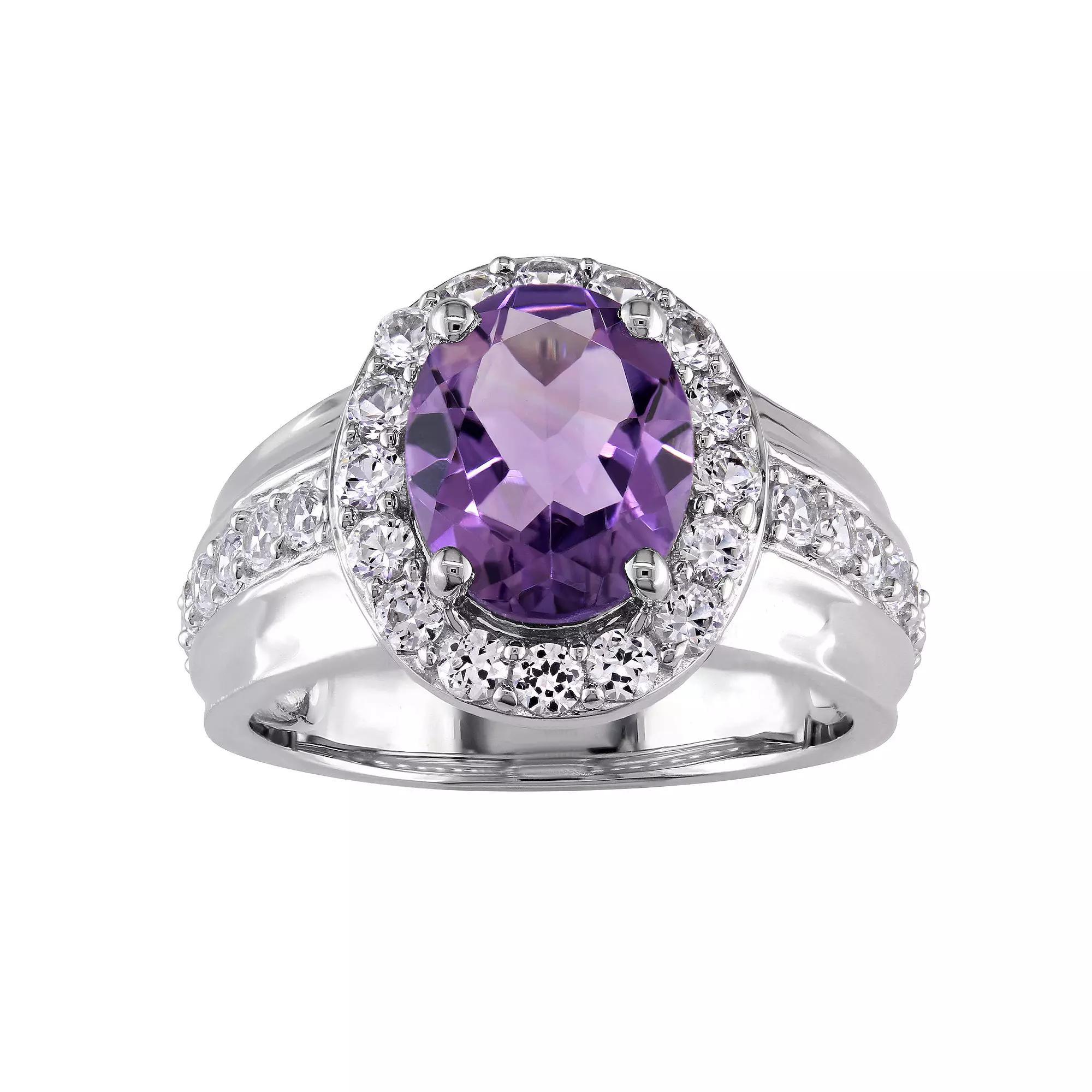 Stella Grace Sterling Silver Amethyst & Lab Created White Sapphire Halo Ring, Women's, Size: 8 Product Image