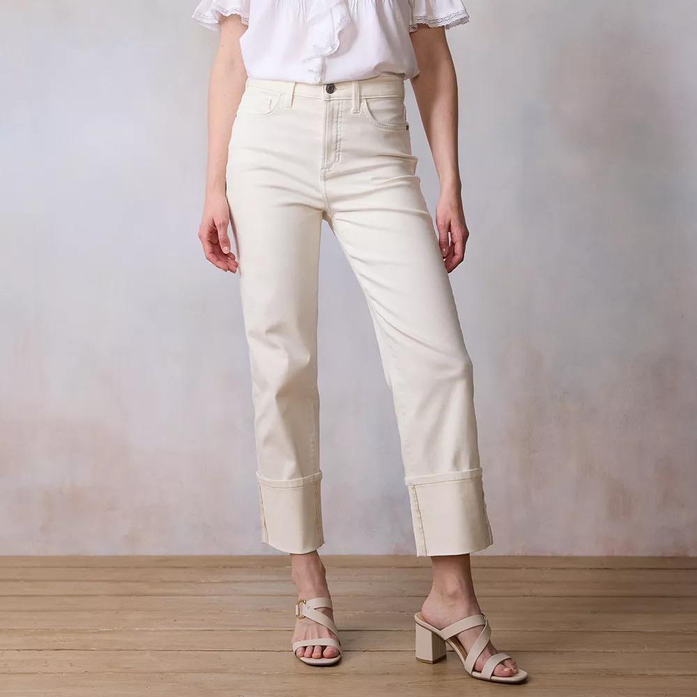Women's LC Lauren Conrad Super High-Rise True Straight Jeans, Size: 12 Short, Ivory Silk Product Image
