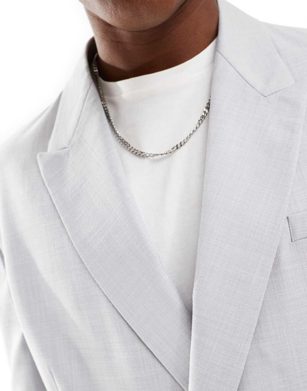 ASOS DESIGN double breasted relaxed suit jacket in light gray crosshatch Product Image
