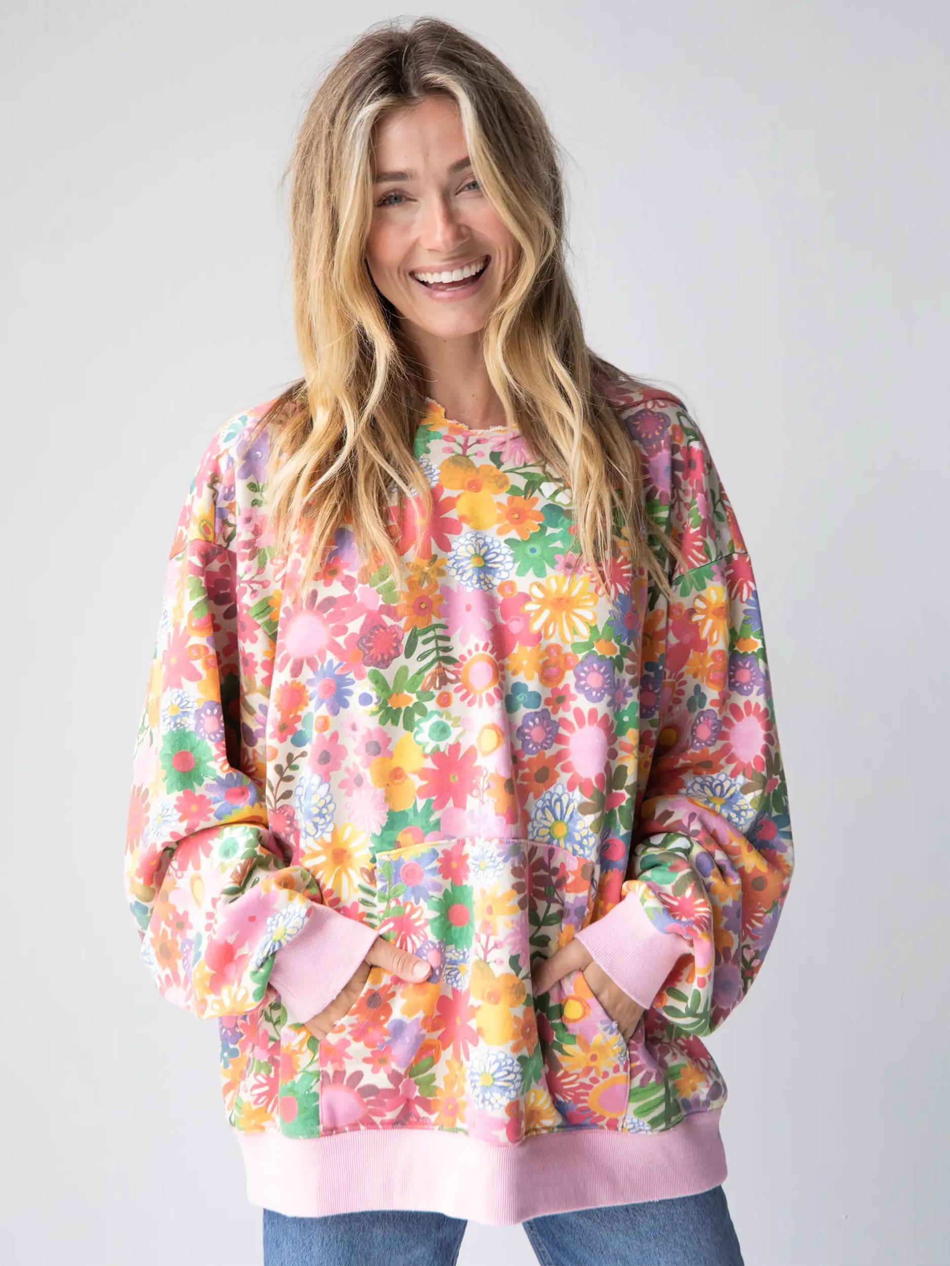 Oversized Printed Hoodie - Rainbow Floral Product Image