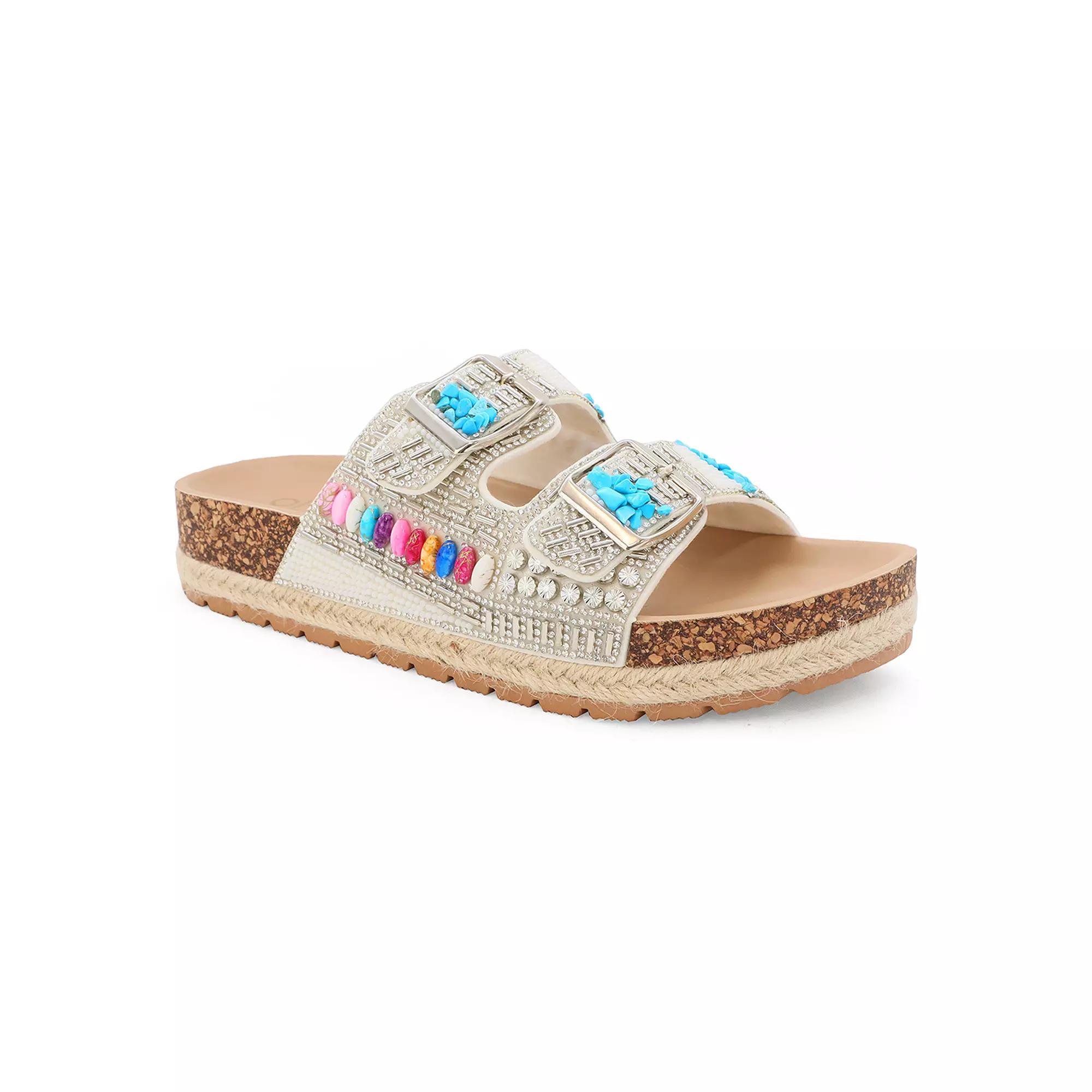 Yoki Espadrille Beaded Platform Double Buckle Women's Sandals, Size: 10, White Product Image