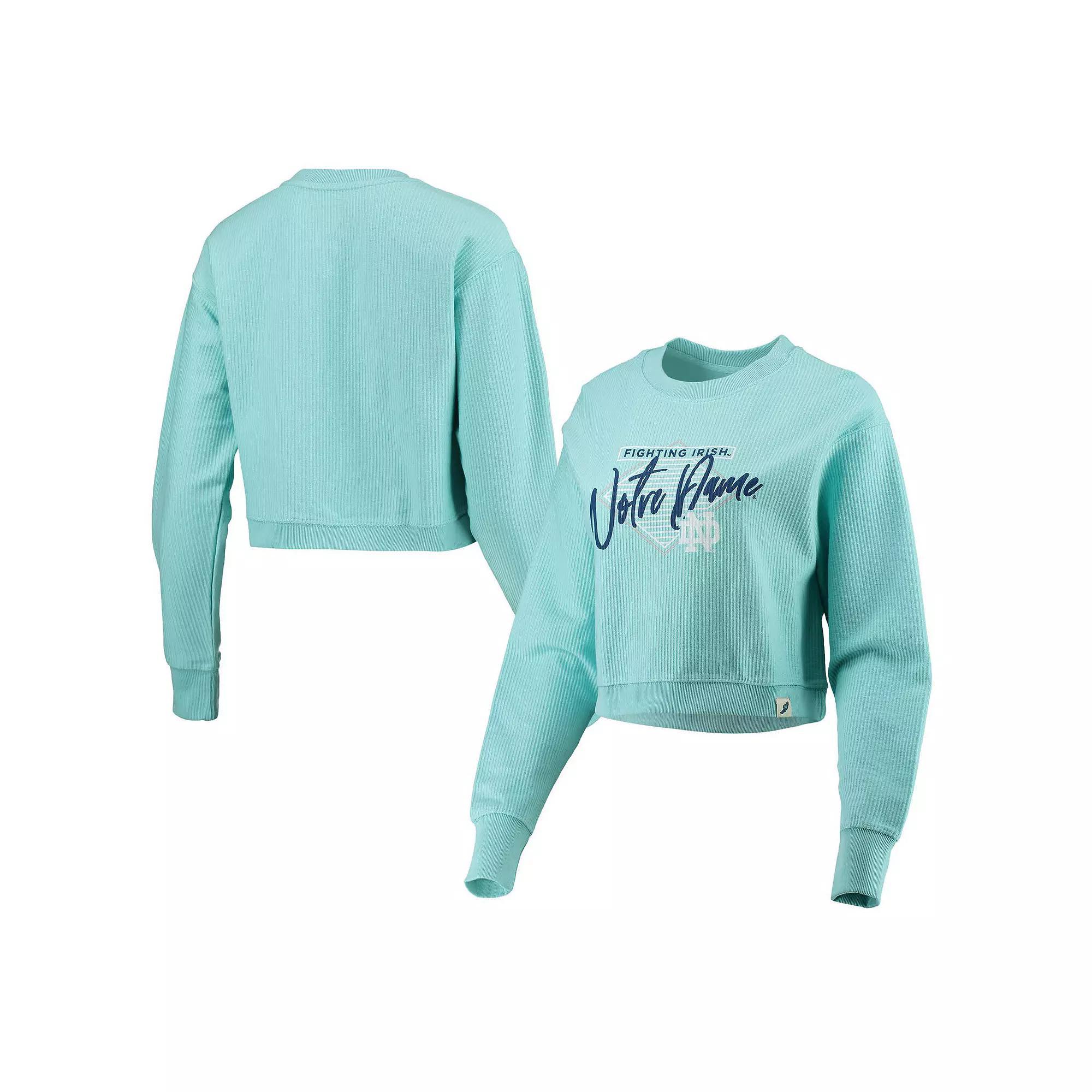 Womens League Collegiate Wear Blue Notre Dame Fighting Irish Corded Timber Crop Pullover Sweatshirt Product Image