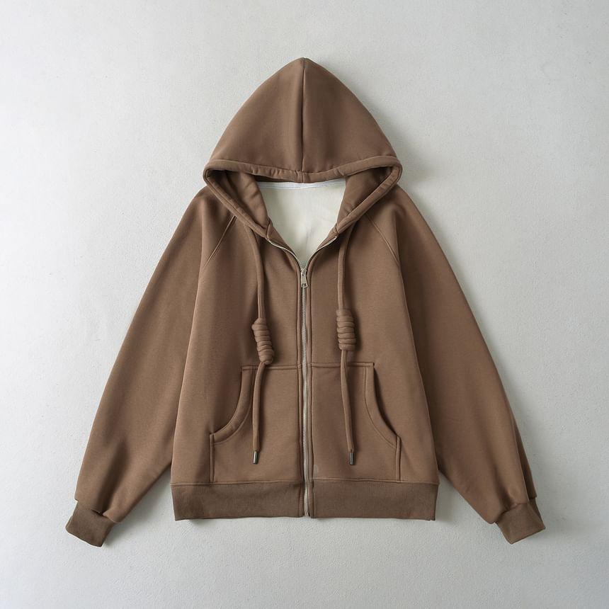 Drawstring Plain Zip Up Hoodie Product Image