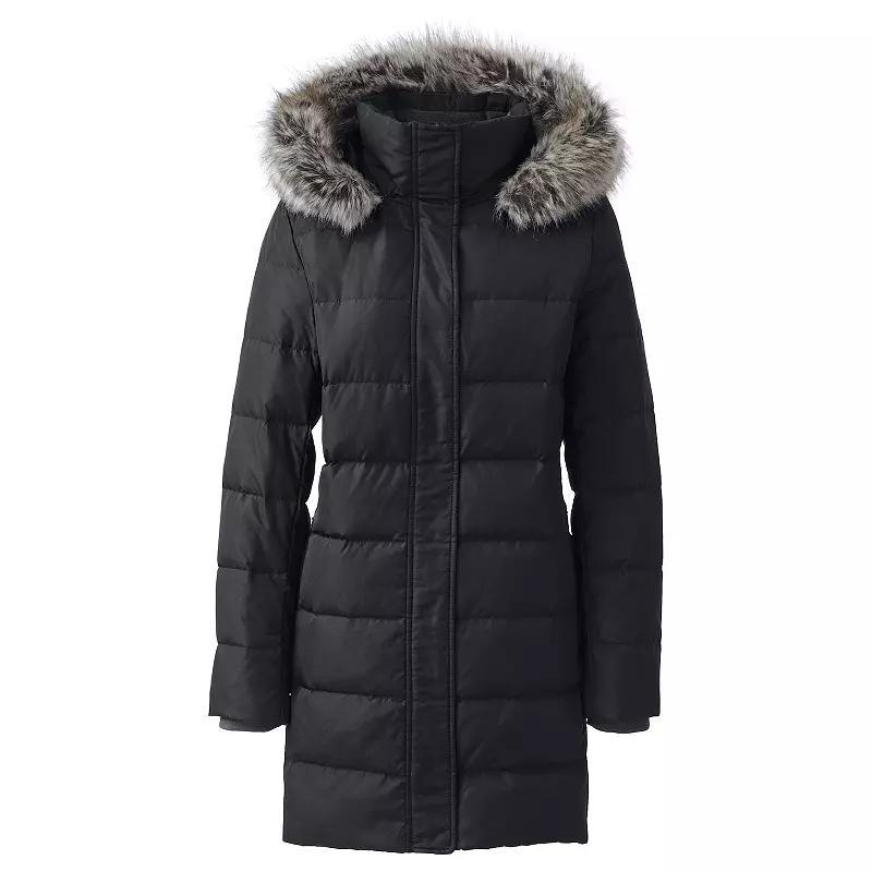 Petite Lands' End Faux-Fur Hood Down Winter Coat, Women's, Size: Medium Petite, Black Product Image