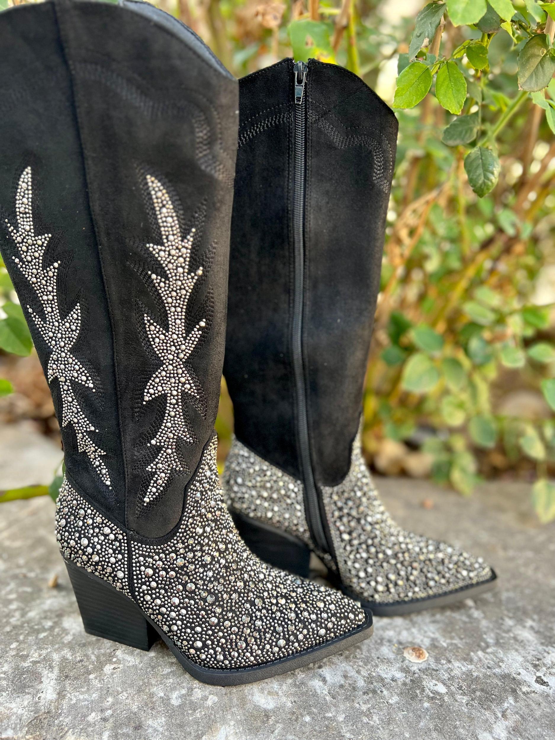 Very G Black Rhinestone Western Style Boots* Product Image