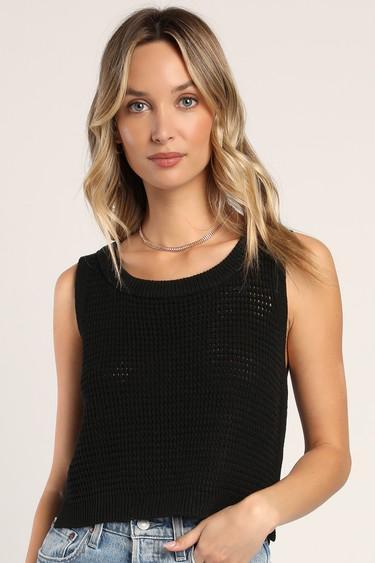Get the Look Black Loose Knit Sweater Tank Top Product Image