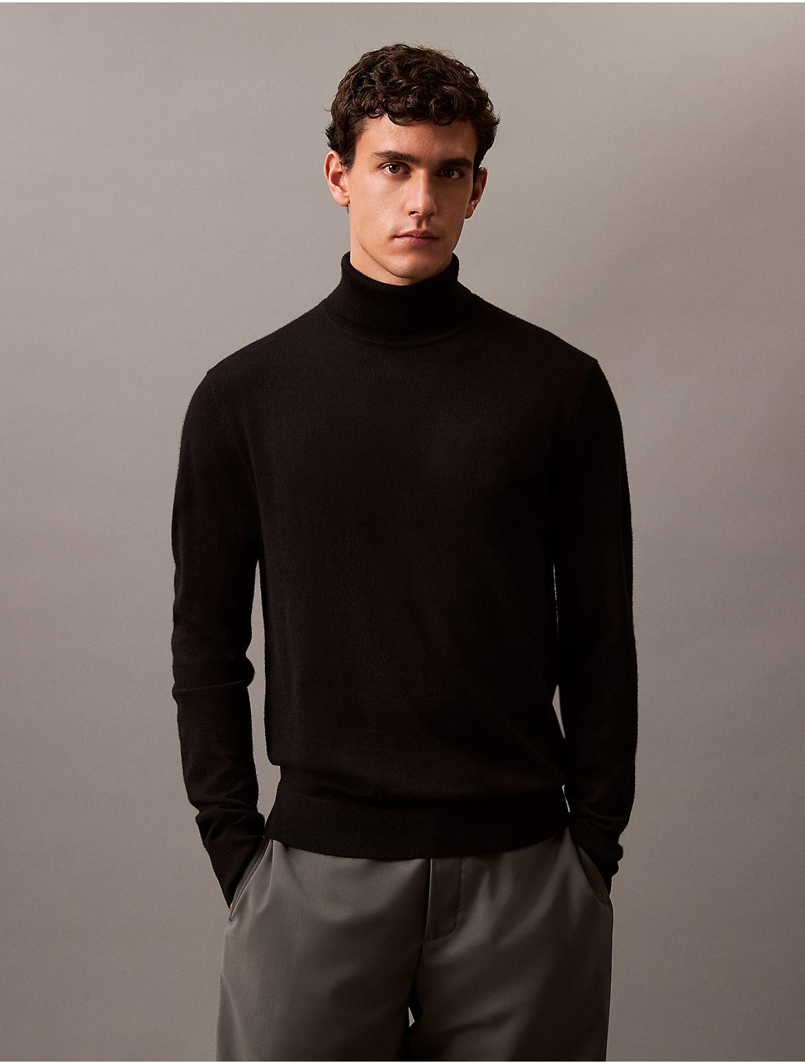 Calvin Klein Mens Extra Fine Merino Blend Turtleneck Sweater - Black - S Product Image