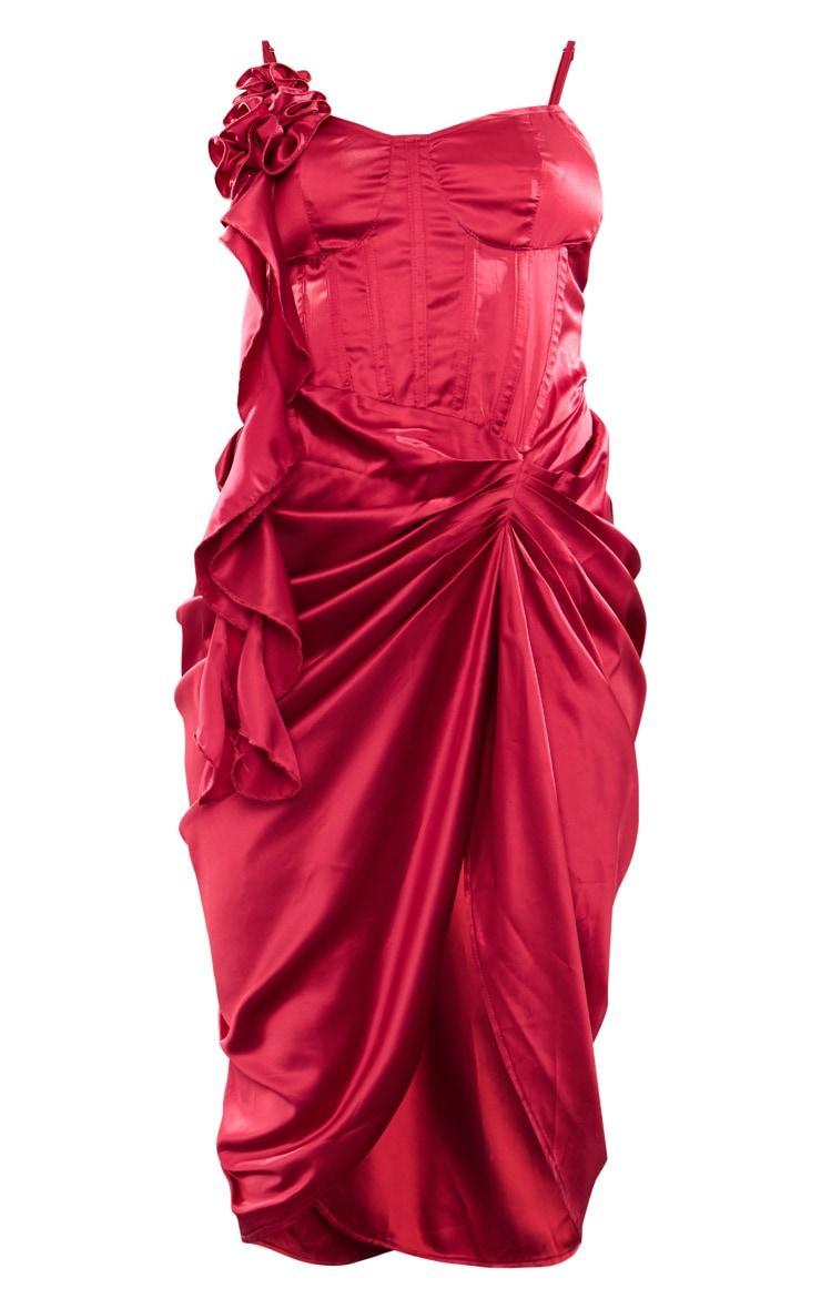 Cherry Red Satin Rose Detail Corset Mini Dress Product Image