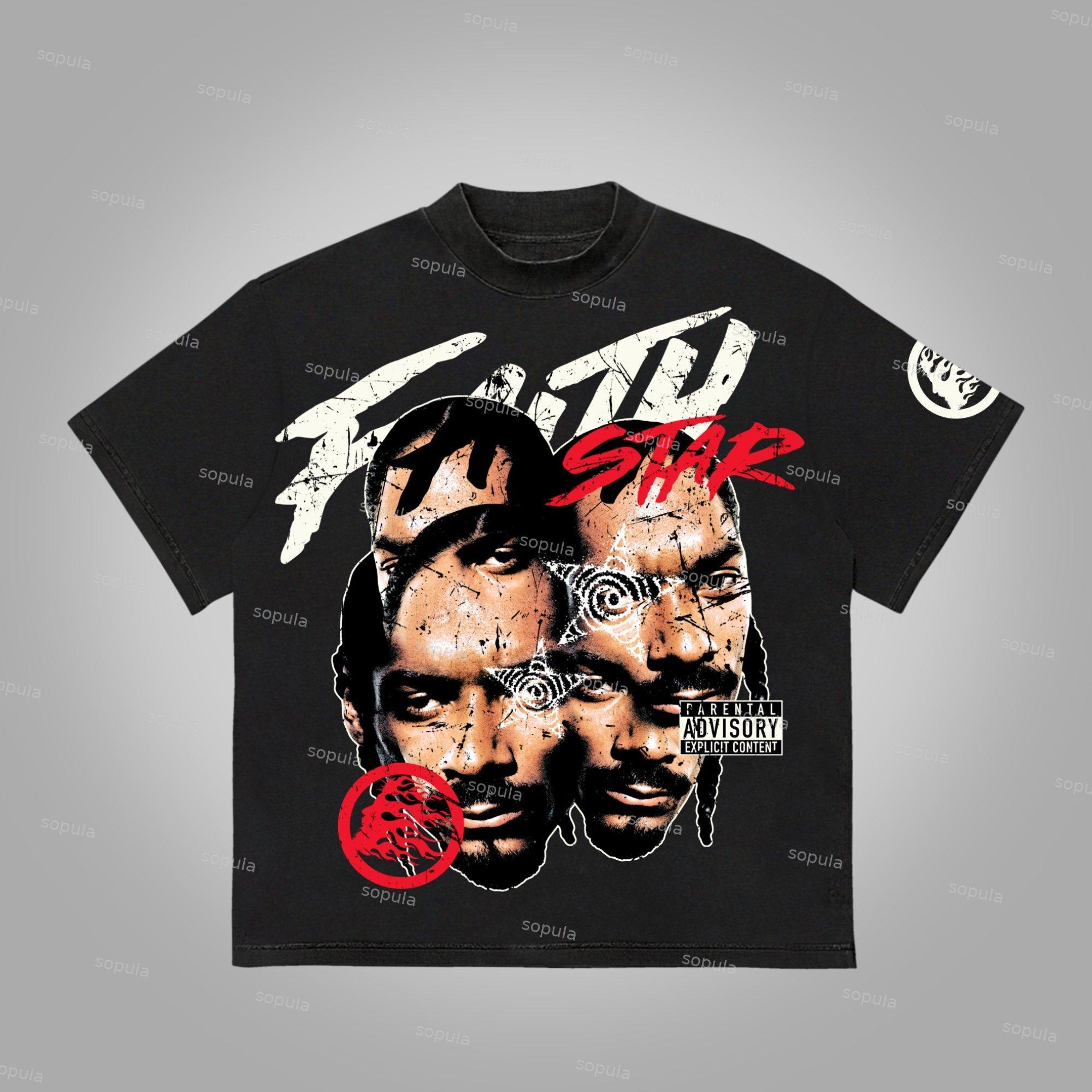 Faith Star Rap Star Make Old Portrait Combination Graphics Cotton T-Shirt Product Image