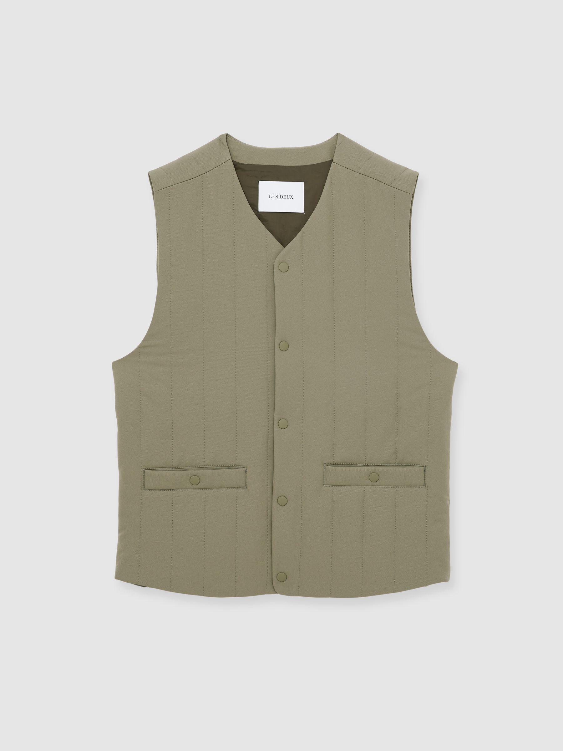 Les Deux Quilted Technical Gilet in Green Product Image