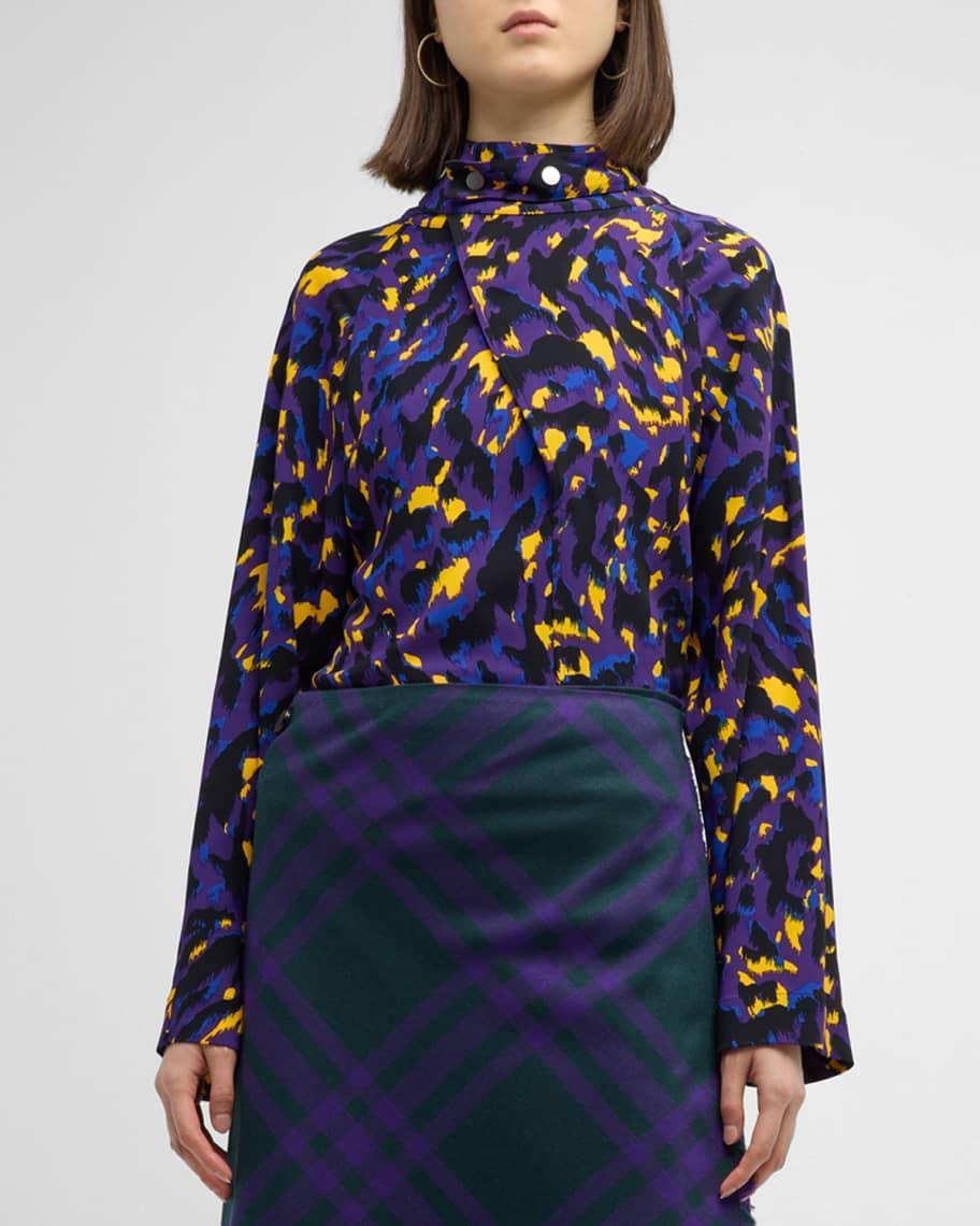 Abstract-Print Long-Sleeve Silk Top Product Image