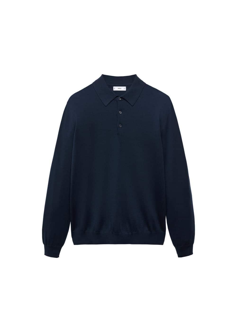 Mango Mens 100% Merino Wool Long- Sleeved Polo Shirt Product Image