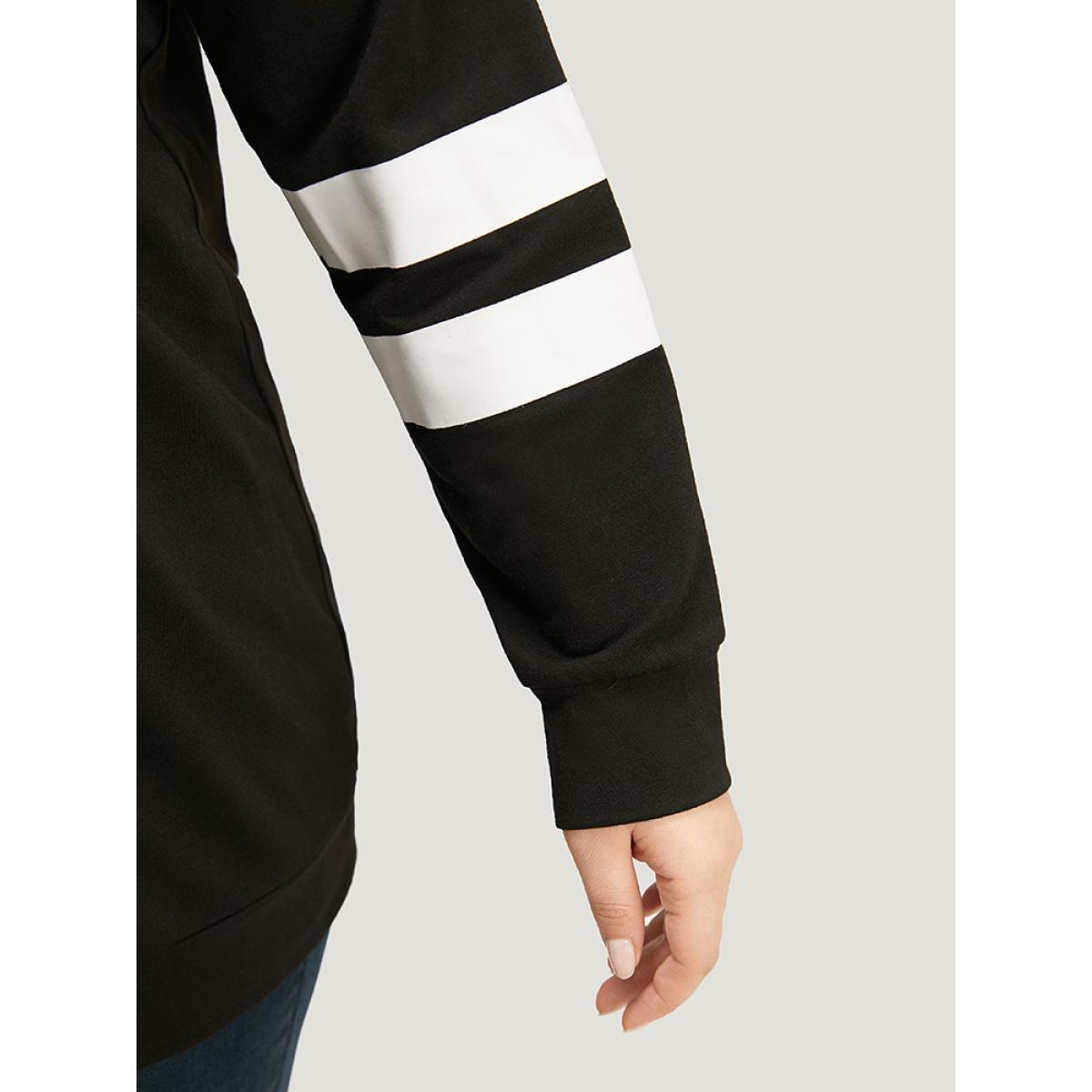 Plus Size Halloween Print Striped Patchwork Hooded Drawstring Sweatshirt Women Black Casual Elastic cuffs Festival-Halloween Sweatshirts BloomChic 22-24/3X Product Image