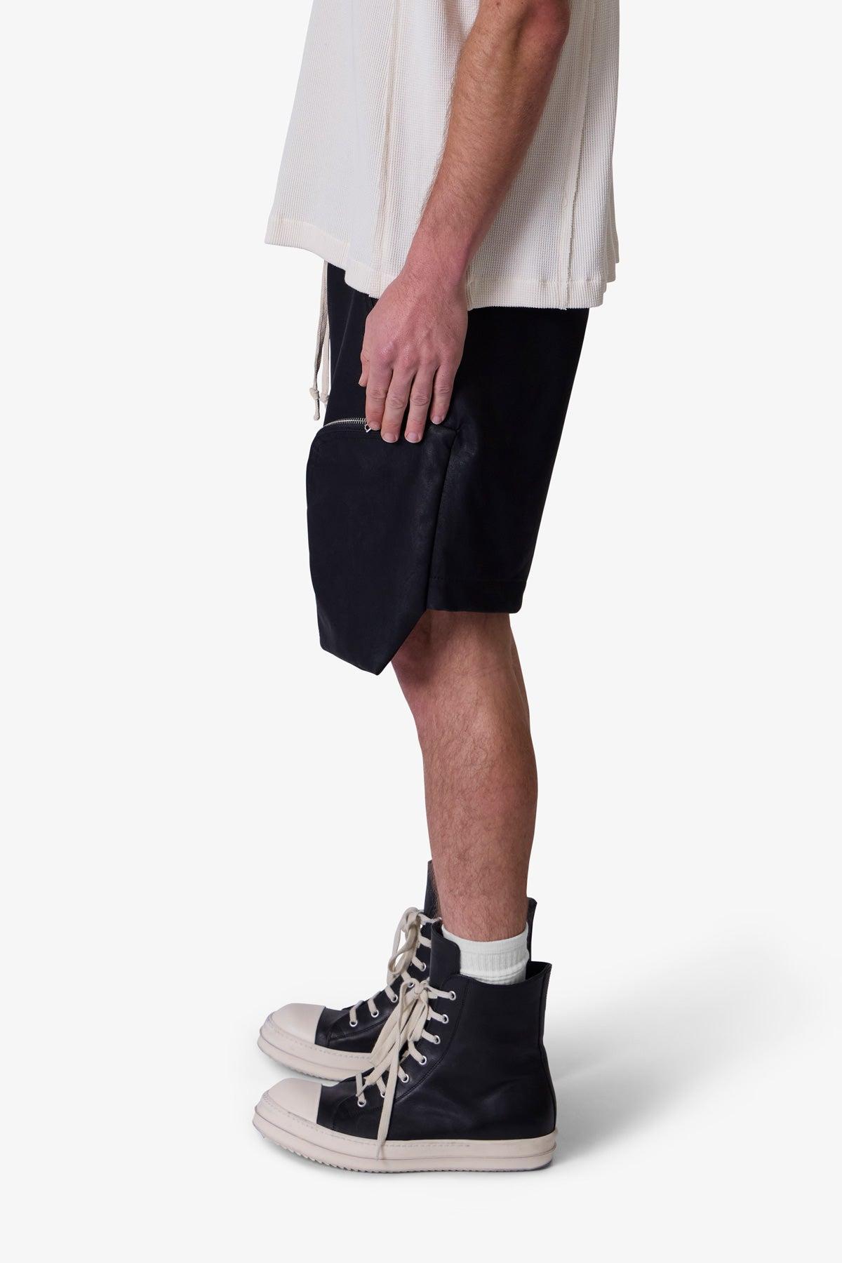 Leather Pocket Geo Shorts - Black Product Image