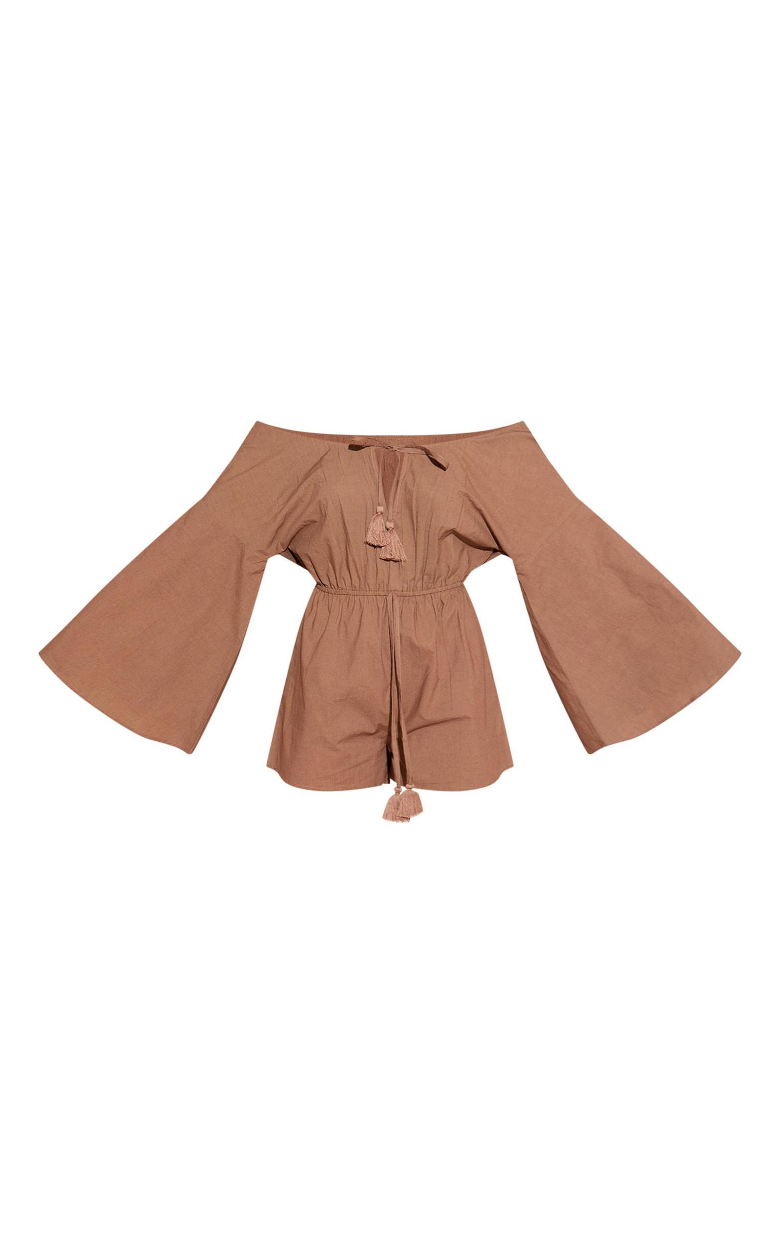 Taupe Flare Sleeve Bardot Romper Product Image
