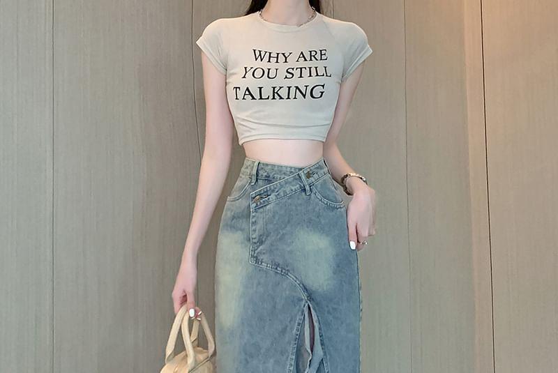 High Rise Washed Denim Maxi Fishtail Skirt Product Image