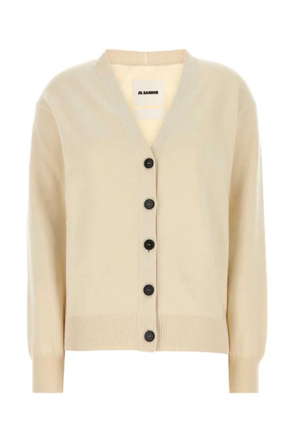 JIL SANDER Cotton Blend V-neck Cardigan With Long Sleeves In White Product Image