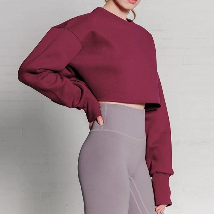 Long Sleeve Plain Crop Sweatshirt Product Image