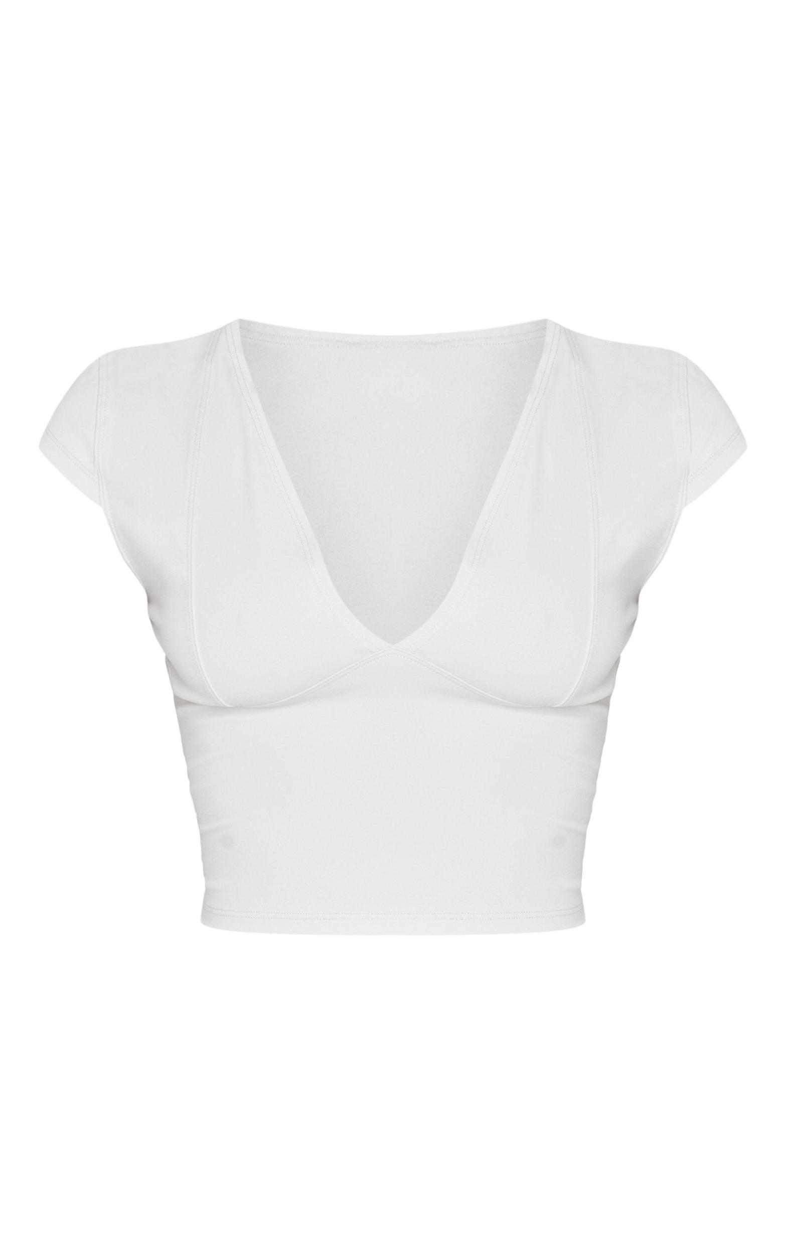 Petite Cream Snatched Sculpt V Neck Crop Top Product Image