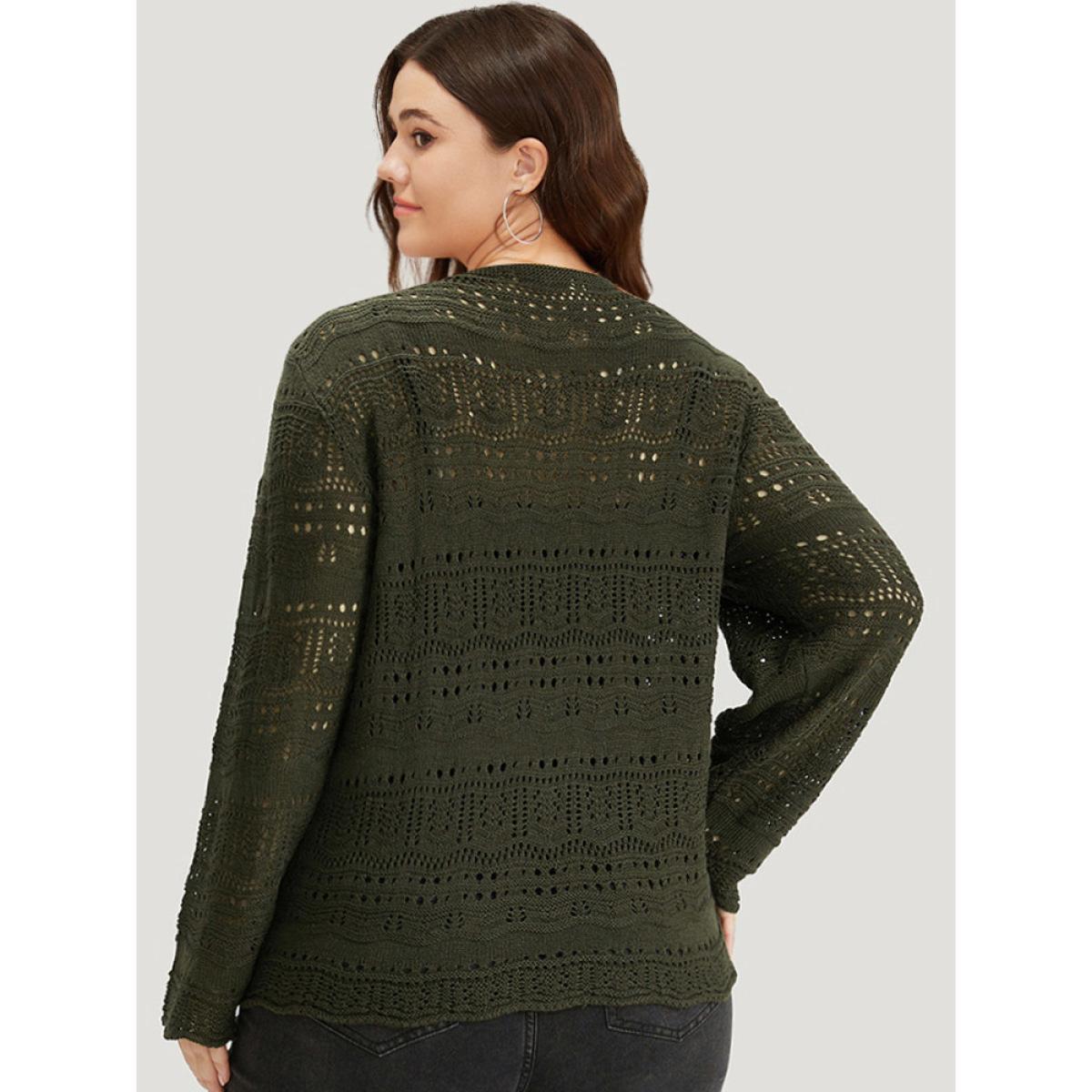 Plus Size Plain Drawstring Hem V Neck Pullover ArmyGreen Women Casual Loose Long Sleeve V-neck Everyday Pullovers BloomChic 14-16/1X Product Image