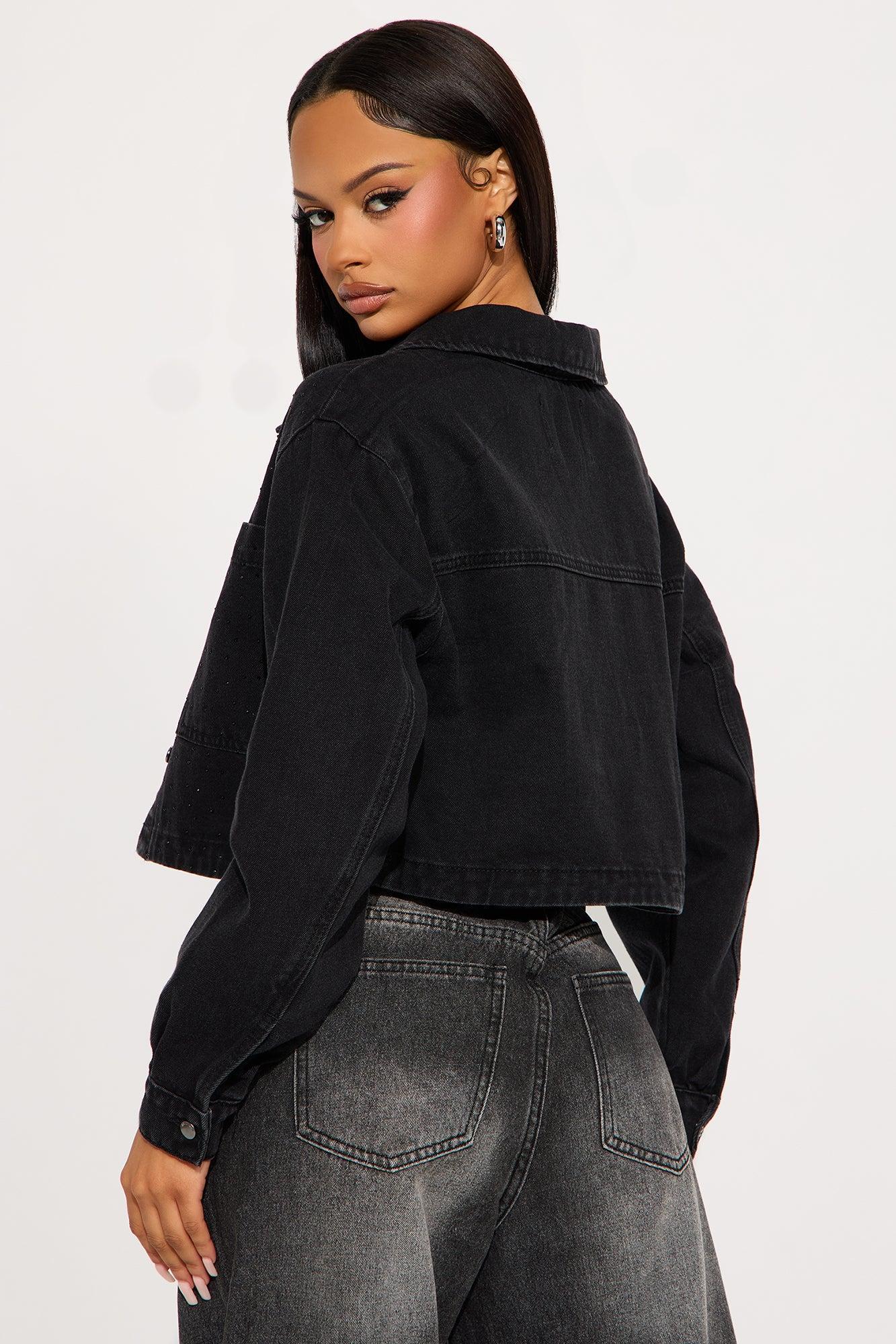 Shine Thru Embellished Denim Shacket - Black Wash Product Image