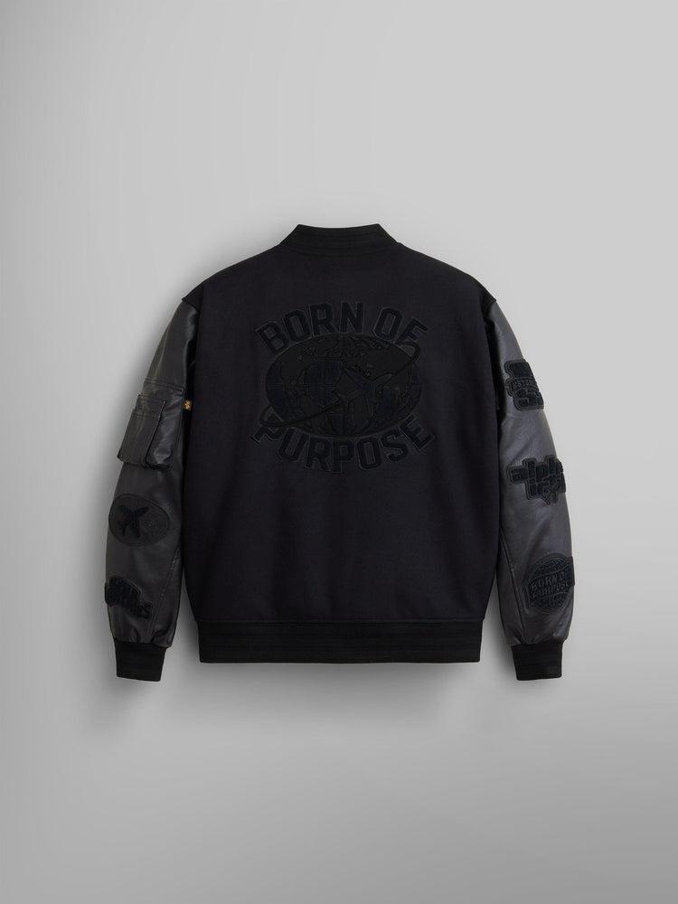 FAUX LEATHER MA-1 VARSITY BOMBER JACKET Product Image