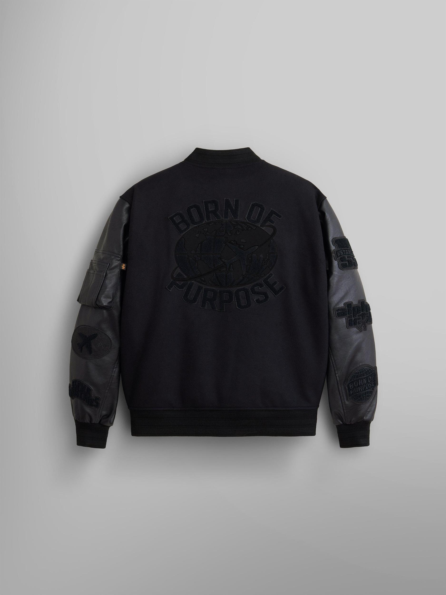 FAUX LEATHER MA-1 VARSITY BOMBER JACKET Product Image