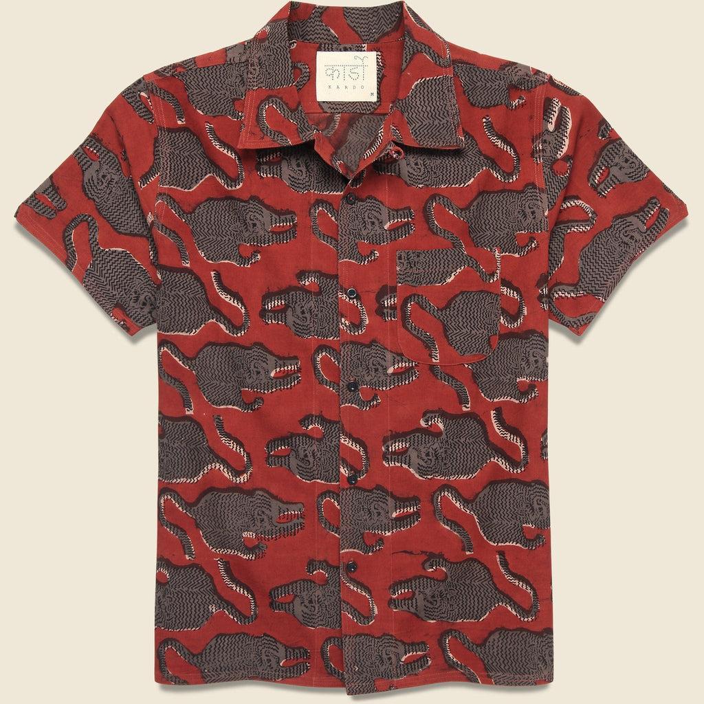 Tiger Block Print Shirt - Red Product Image