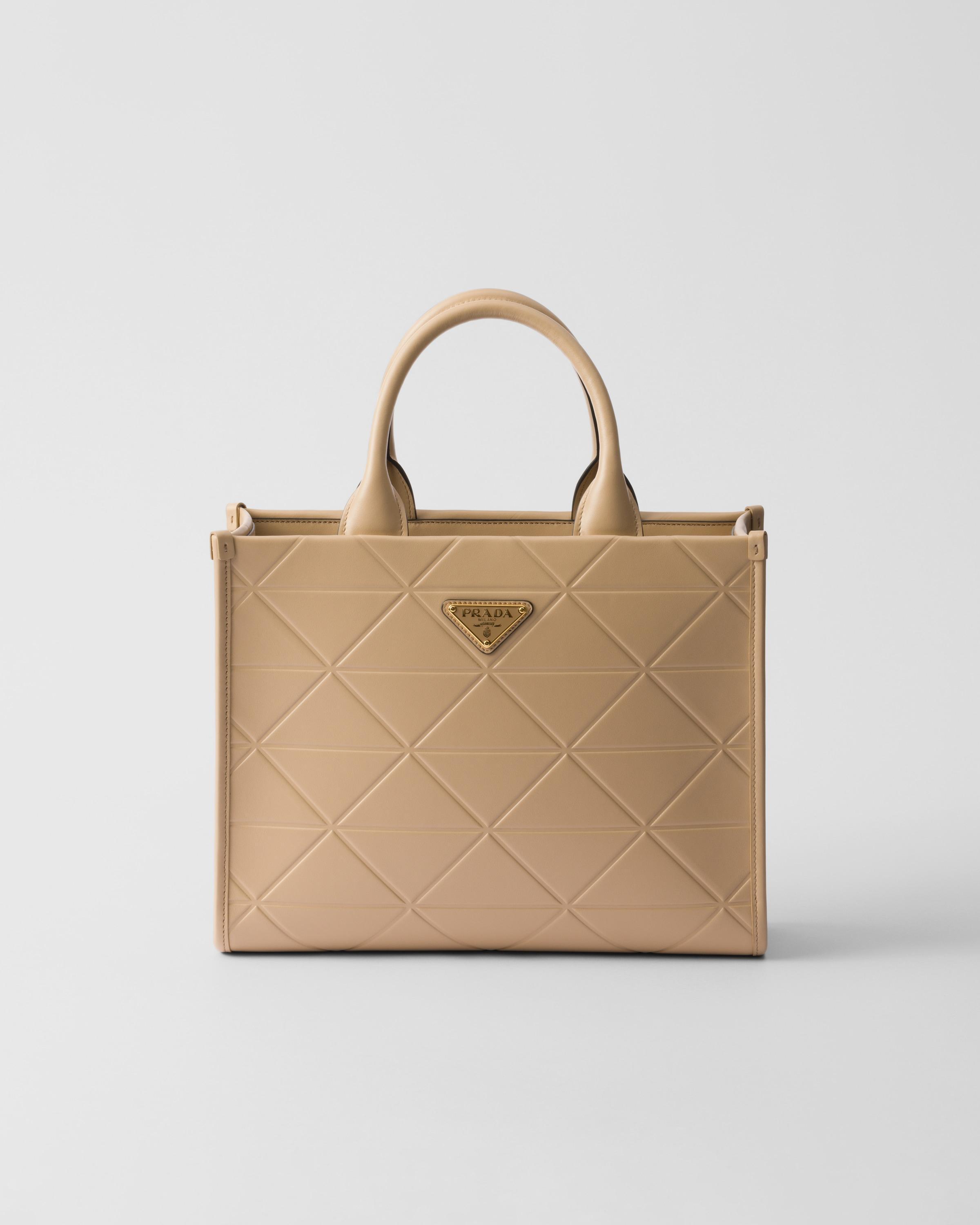 PRADA Medium Symbole Leather Tote Bag In Neutrals Product Image