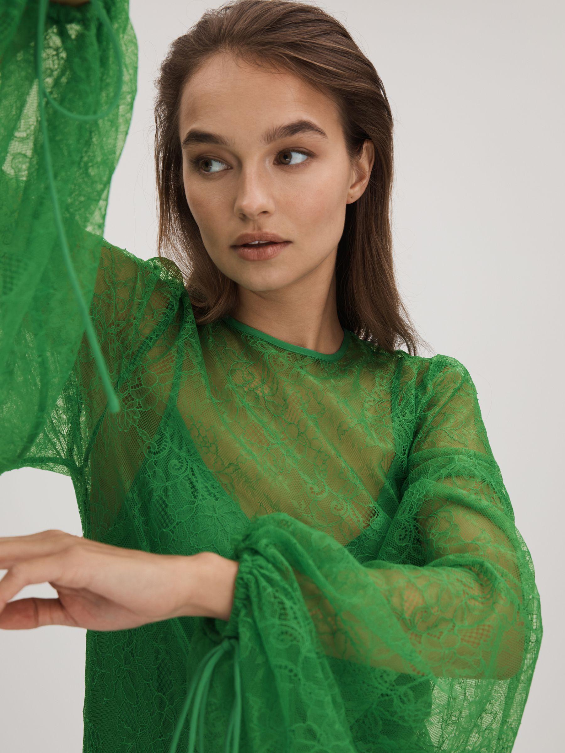 Florere Lace Midi Dress in Bright Green Product Image
