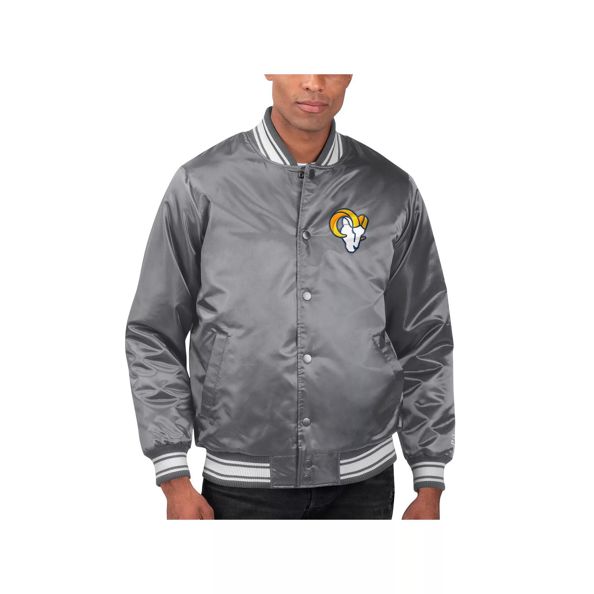 Men's Starter Gray Miami Dolphins Locker Room Satin Varsity Full-Snap Jacket, Size: XL, Grey Product Image