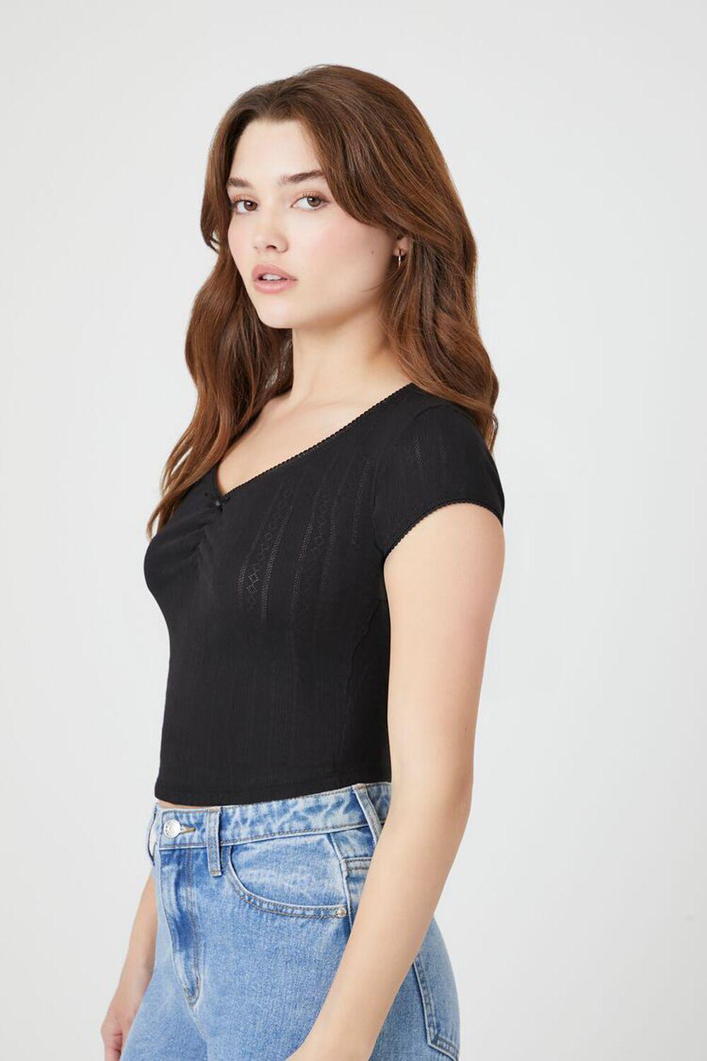 Cropped Pointelle Knit Tee | Forever 21 Product Image