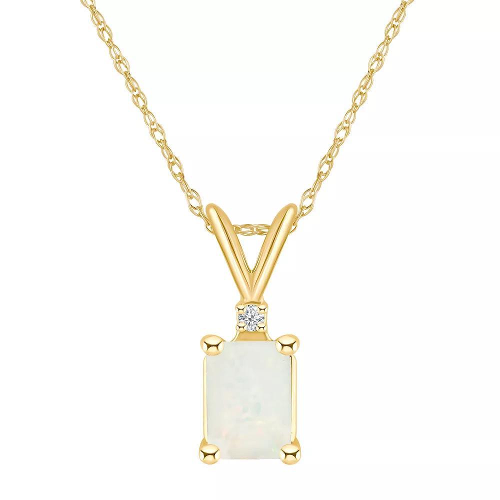 Celebration Gems 14k Gold Emerald Cut Opal & Diamond Accent Pendant Necklace, Women's, Size: 18" Product Image