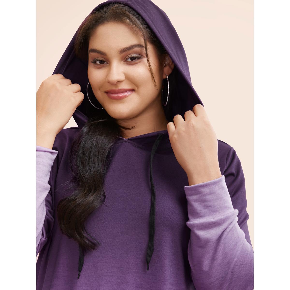 Plus Size Ombre Pocket Drawstring Hooded Sweatshirt Women Purple Casual Elastic cuffs Hooded Everyday Sweatshirts BloomChic 14-16/1X Product Image