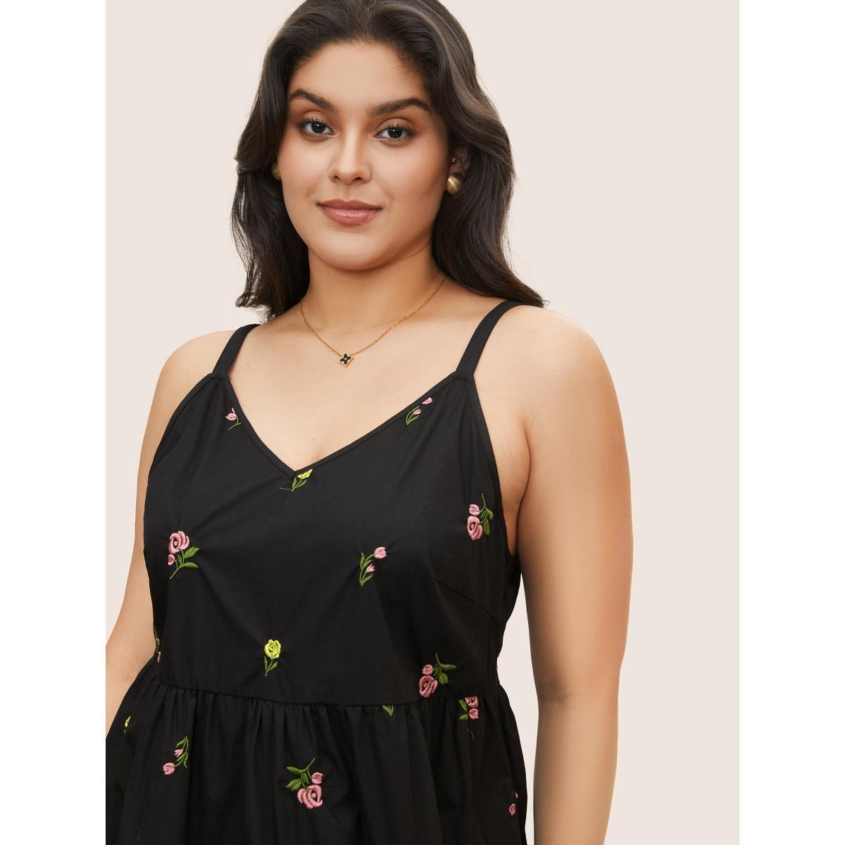Plus Size Floral Embroidered Adjustable Straps Cami Top Women Black Elegant Embroidered Everyday Tank Tops Camis BloomChic 30/6X Product Image