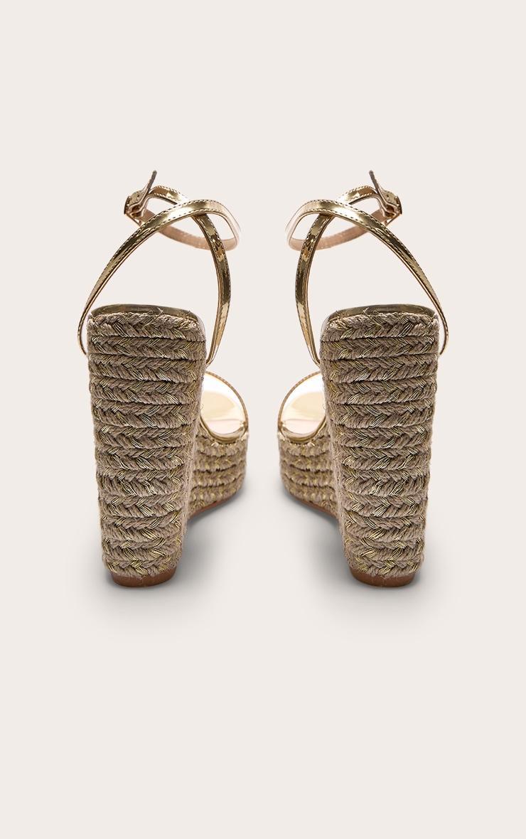 Gold PU Metallic Strap Espadrille High Heeled Wedges Product Image
