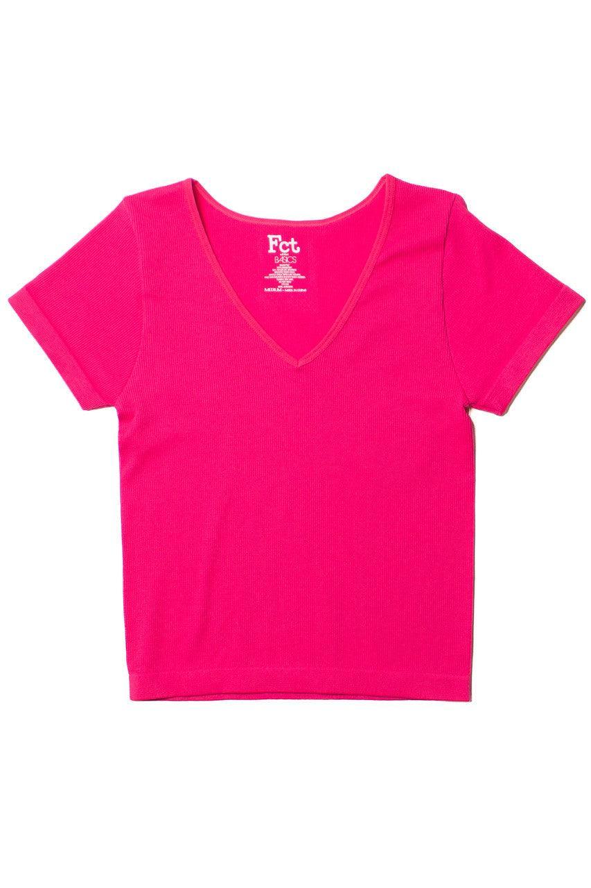 Hot Pink Seamless V Neck Tee Product Image