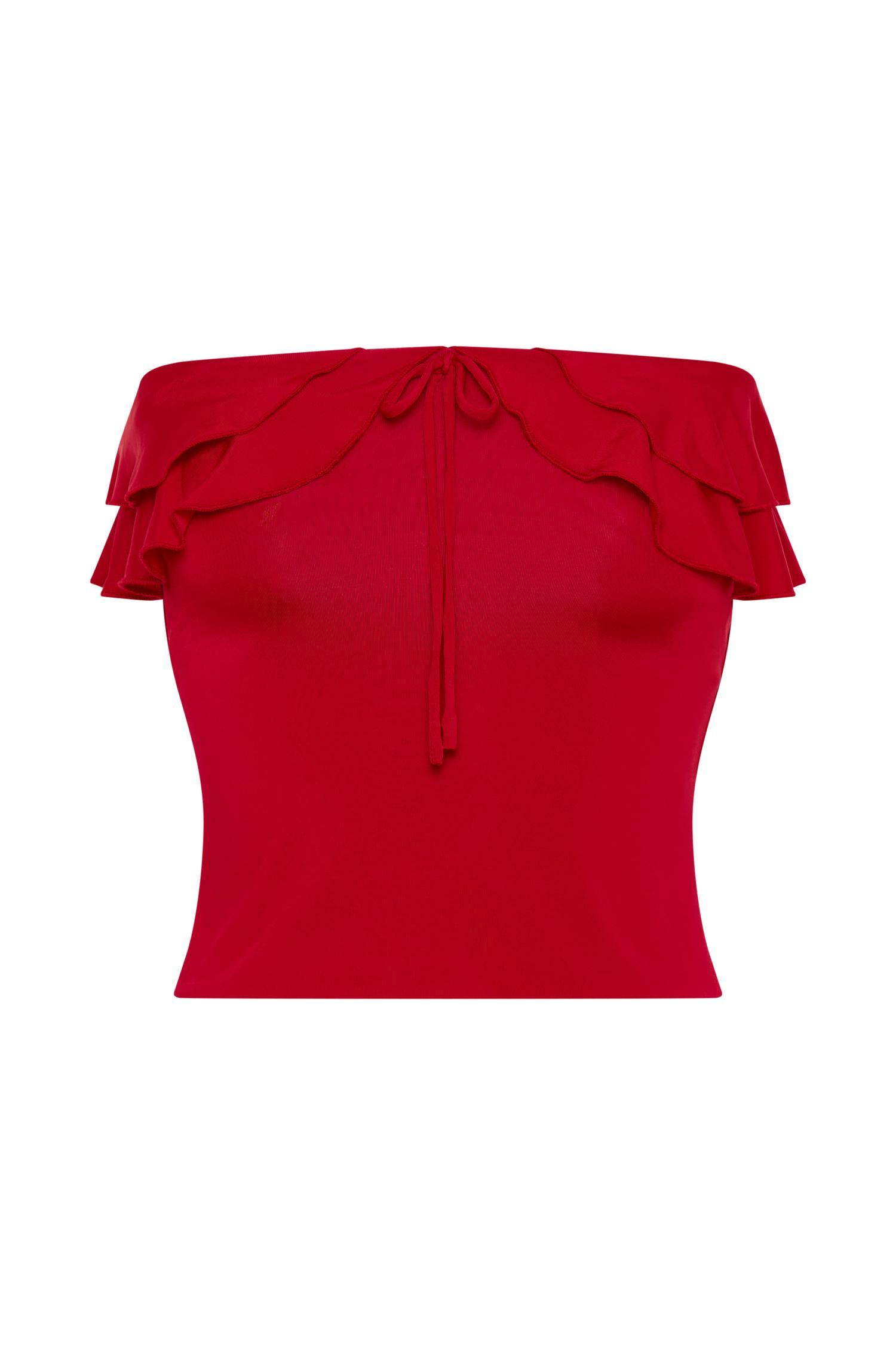 Bea Strapless Slinky Ruffle Top - Pomegranate Product Image