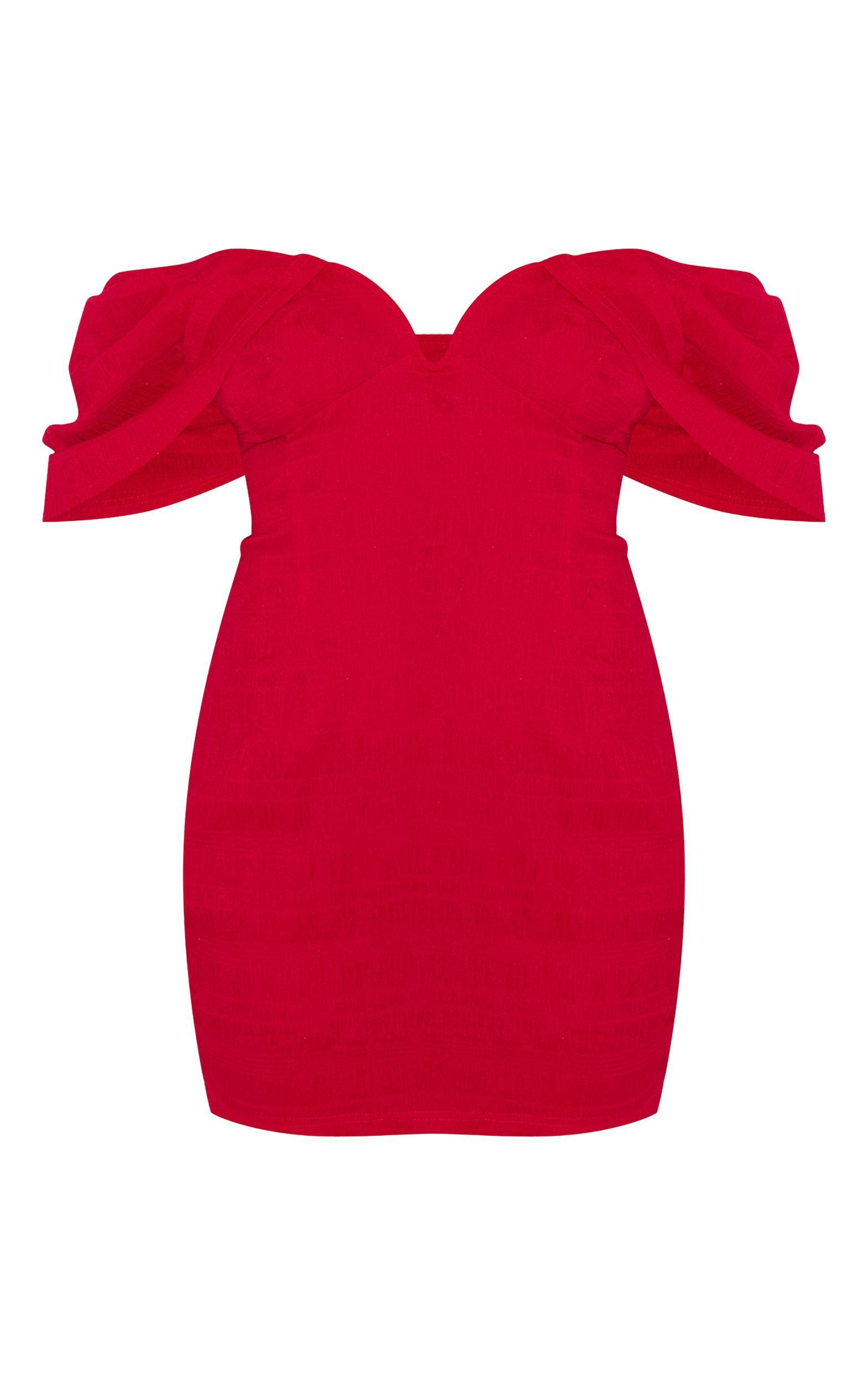Plus Red Textured V Bar Bodycon Dress Product Image
