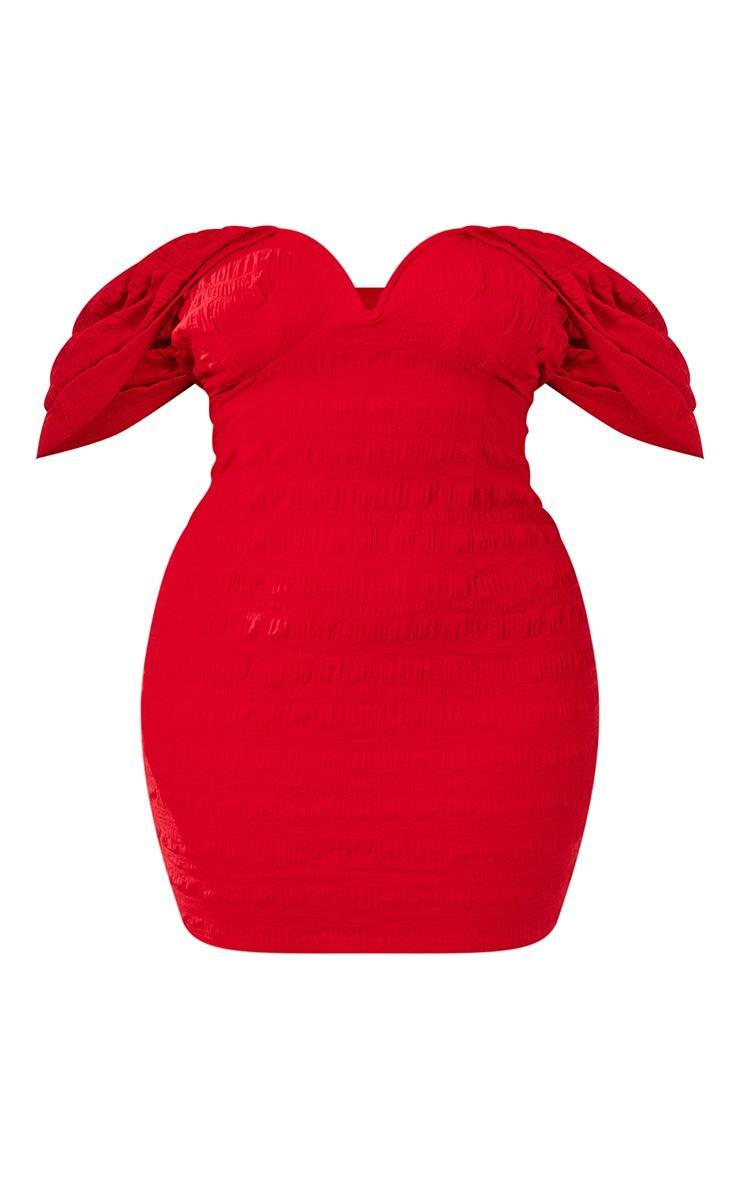Plus Red Textured V Bar Bodycon Dress Product Image
