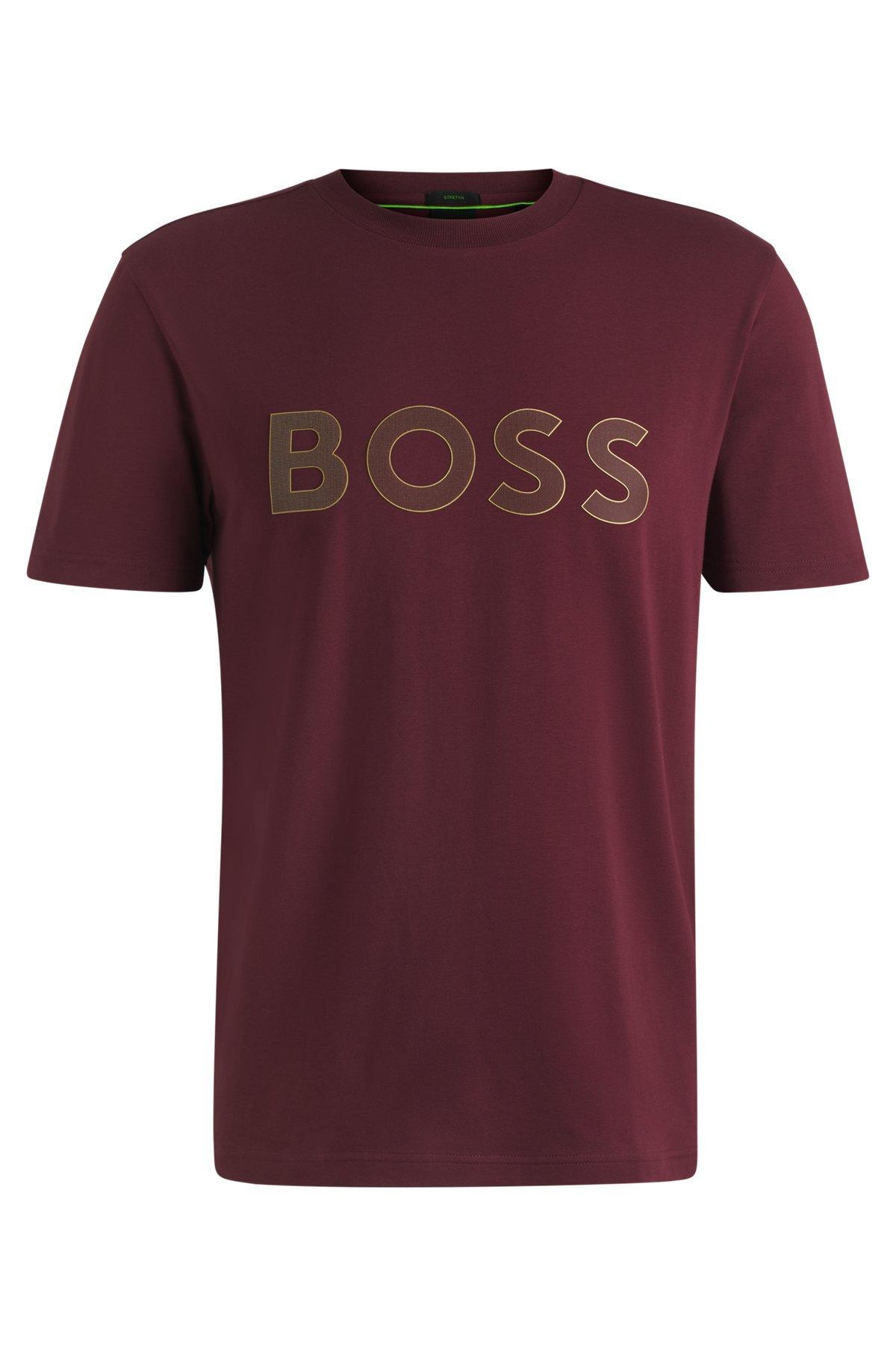 Stretch-cotton T-shirt with large logo Product Image