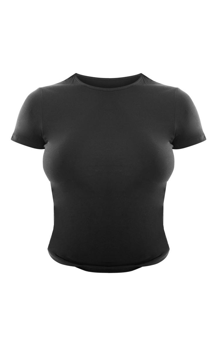 Basic Black Cotton Blend Fitted Crew Neck T Shirt Product Image