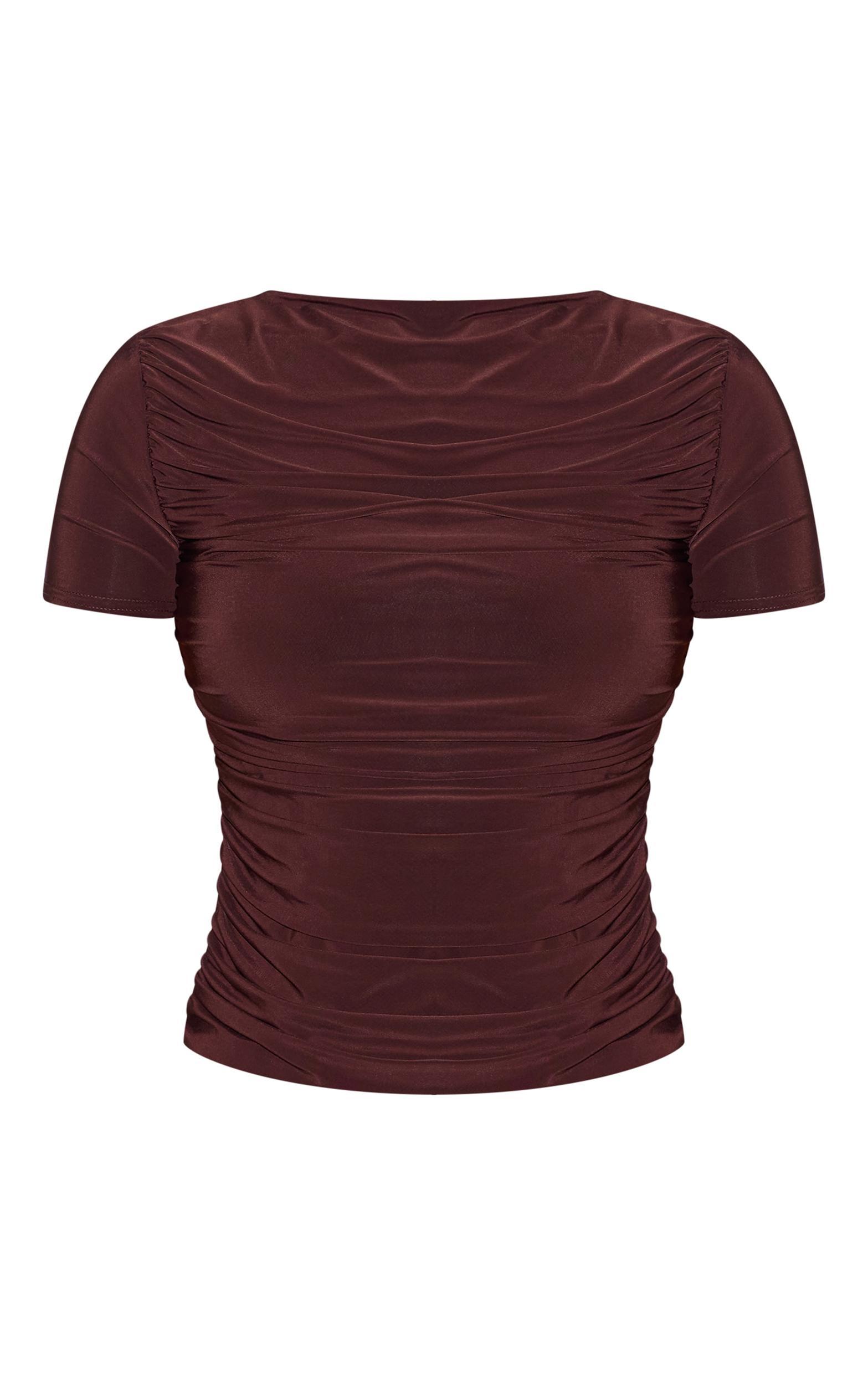  Chocolate Ruched Detail Slinky Long Top Product Image