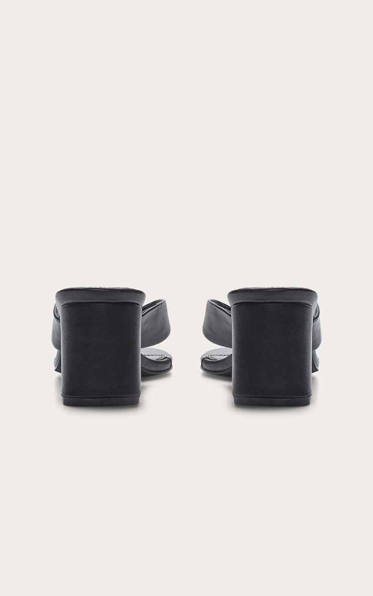 Black Pu Round Toe Thong Mid Block Heeled Mules Product Image